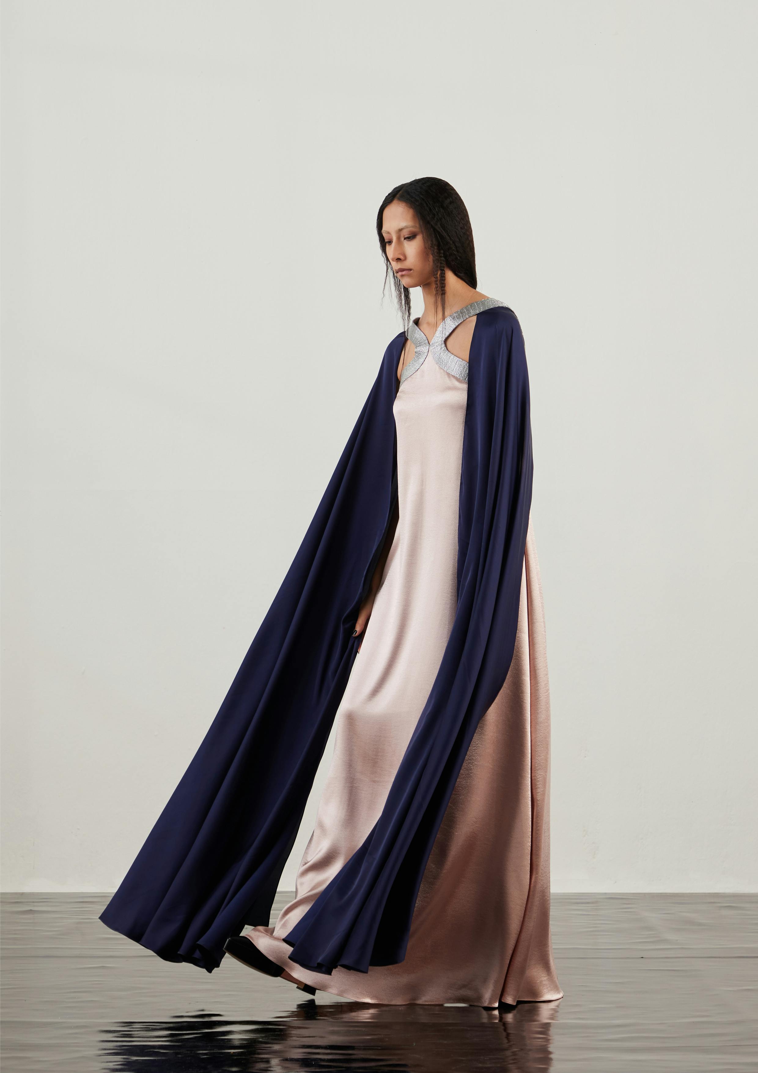 Textured Satin Cape Sleeves Dress, a product by AKHL