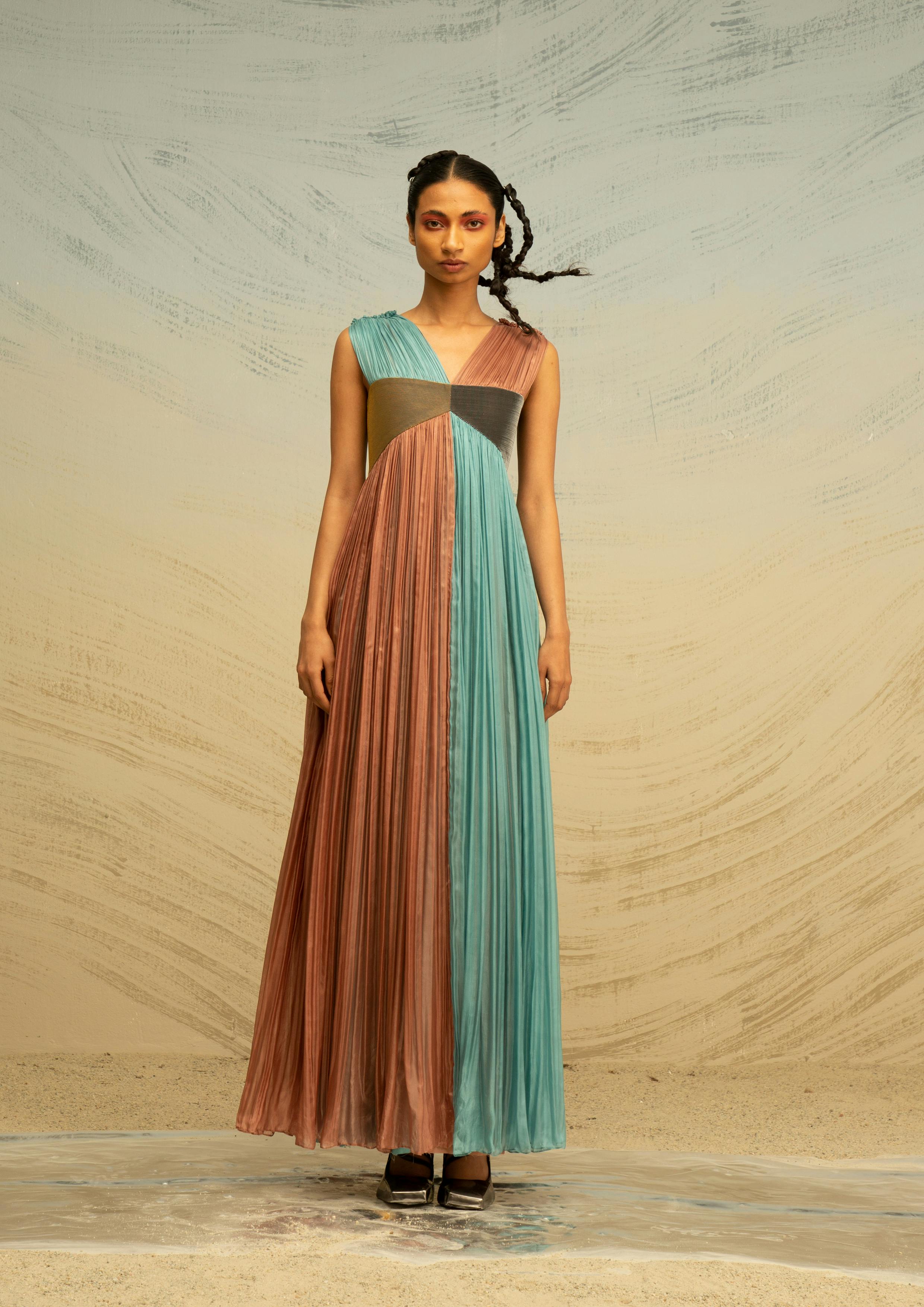 Gathered Chiffon Dress with Metallic Panels, a product by AKHL