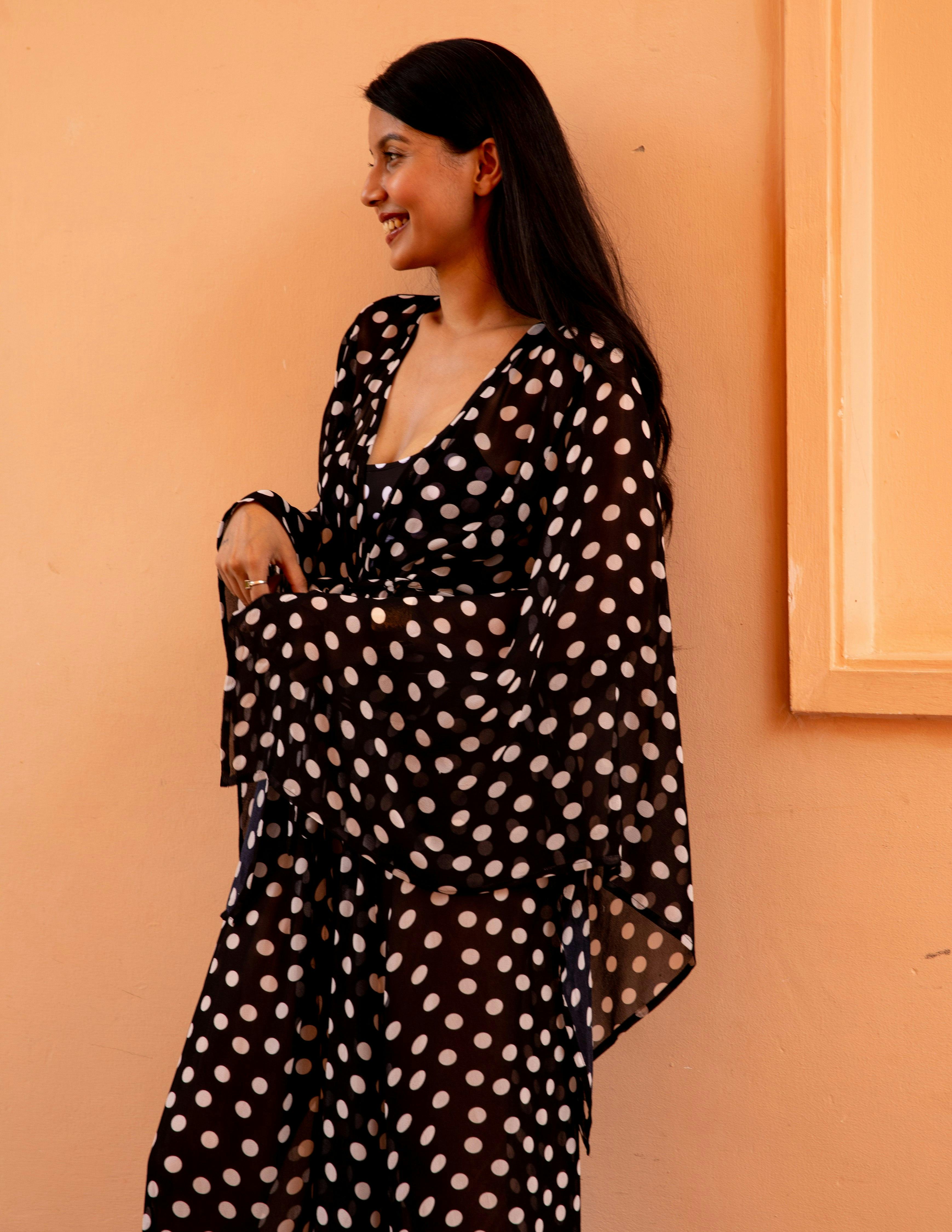 Thumbnail preview #5 for Kaftaan with Butterfly Sleeves - Noir Dot