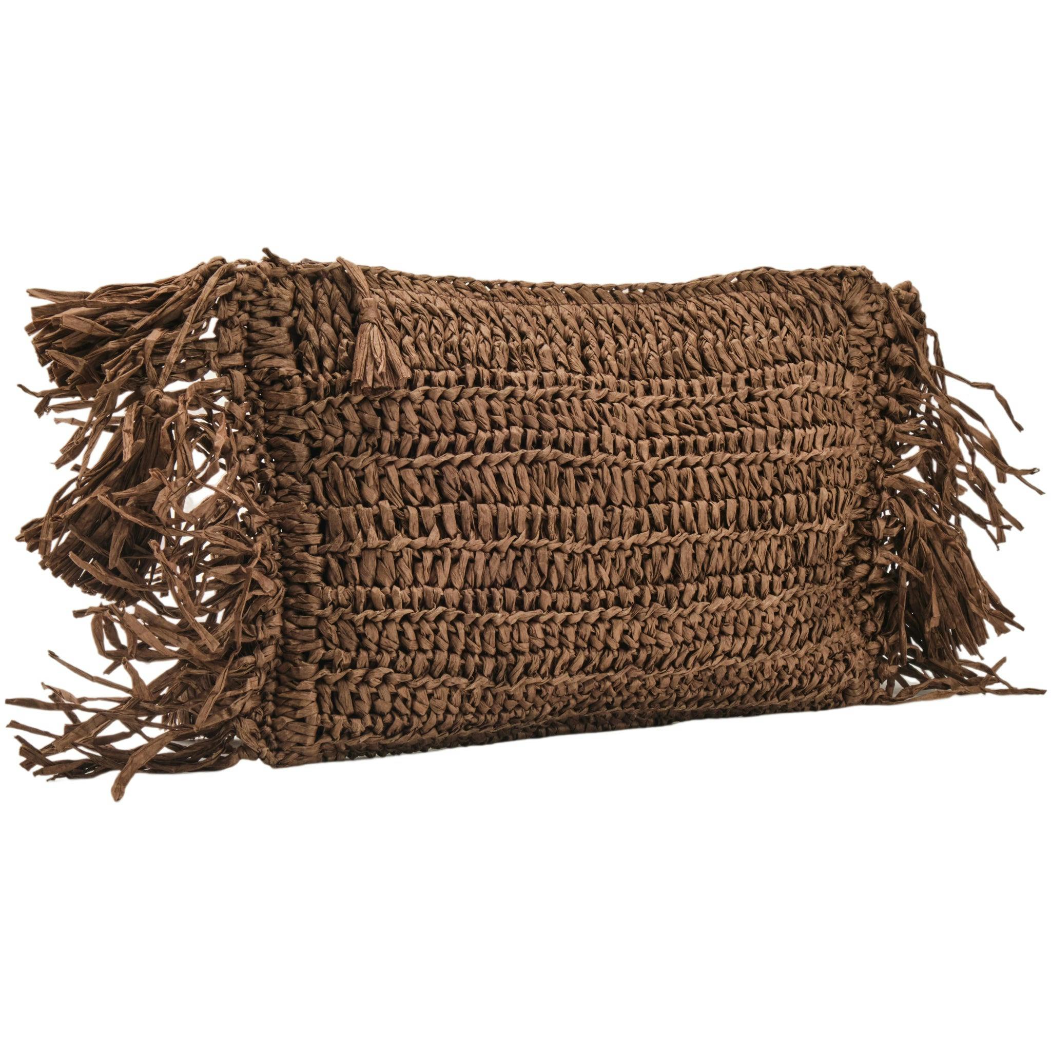 Thumbnail preview #3 for Coffee Brown Raffia Clutch with Tassels