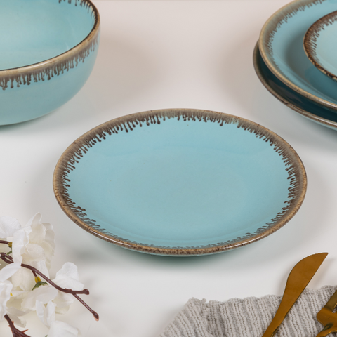 Thumbnail preview #5 for Blue Color Dinner Set with Brown Drops Border - Set of 12