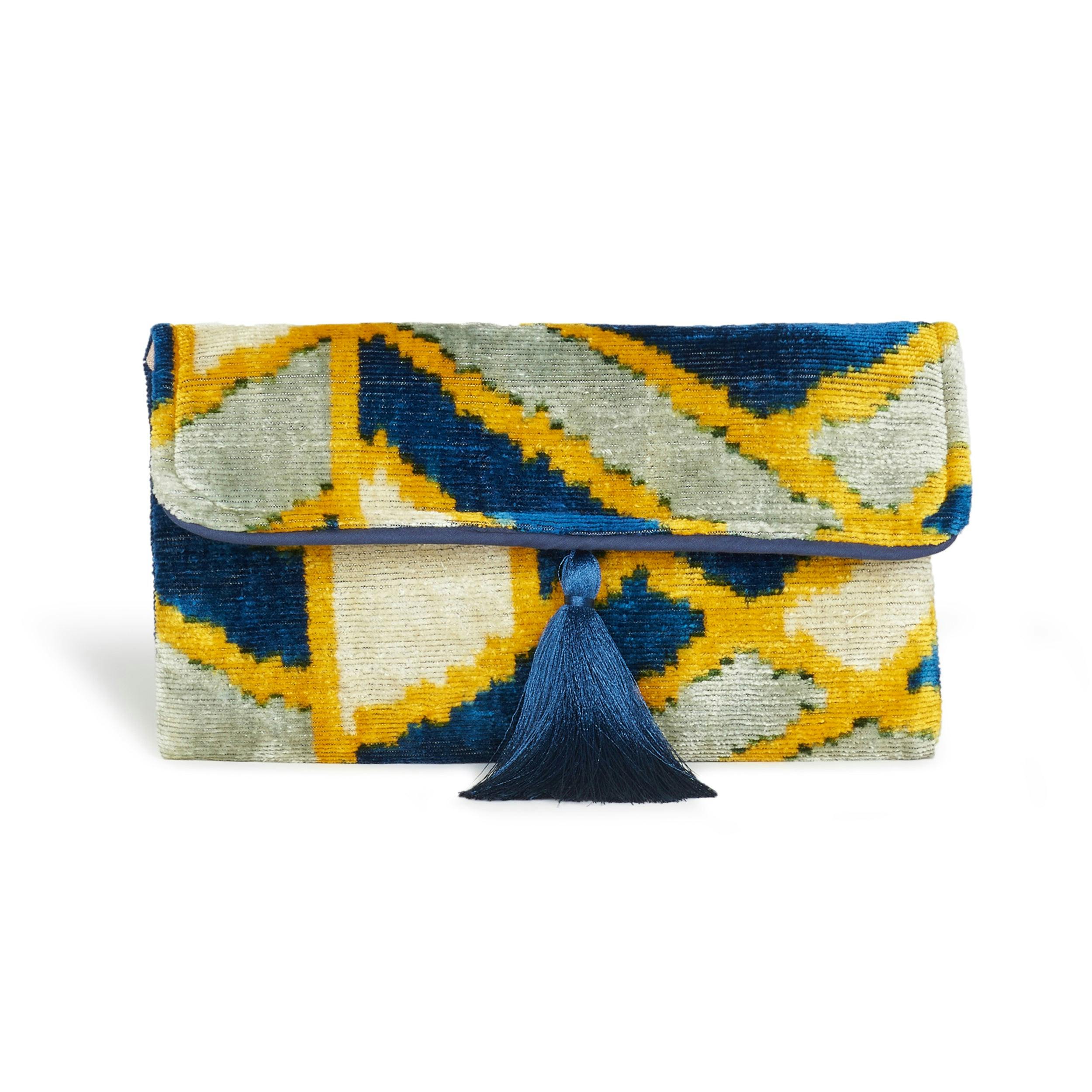 Thumbnail preview #1 for Electric Blue & Yellow Velvet Silk Fold Over Clutch