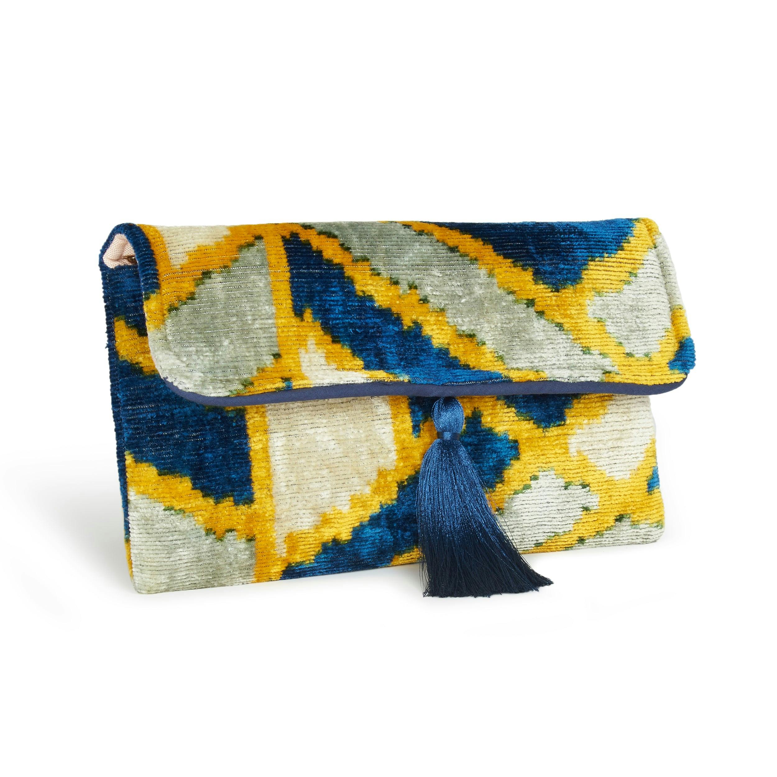 Thumbnail preview #2 for Electric Blue & Yellow Velvet Silk Fold Over Clutch