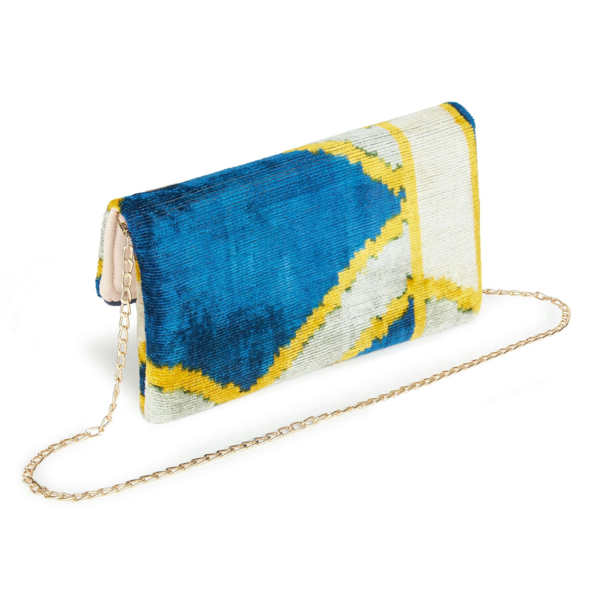Thumbnail preview #3 for Electric Blue & Yellow Velvet Silk Fold Over Clutch