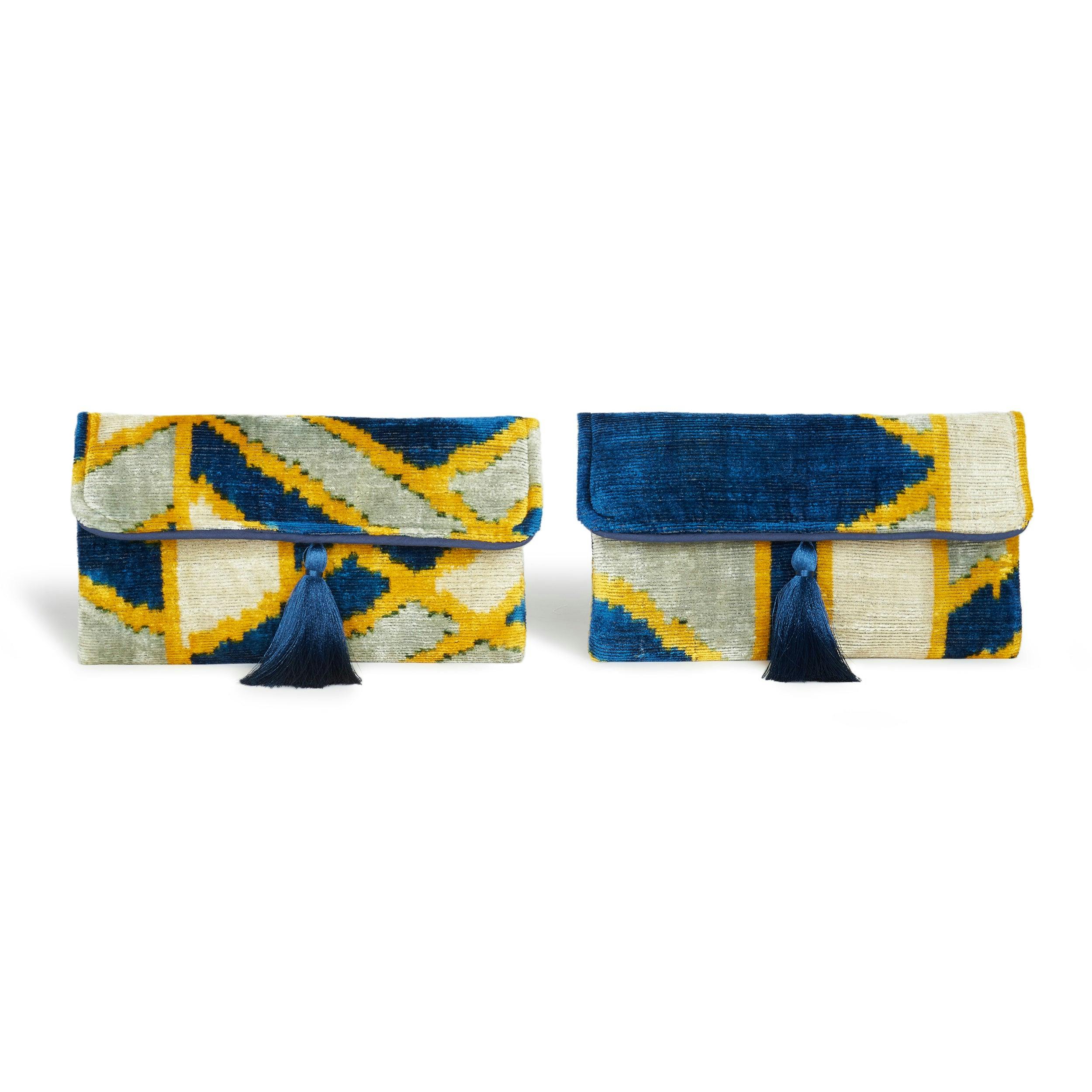Thumbnail preview #5 for Electric Blue & Yellow Velvet Silk Fold Over Clutch