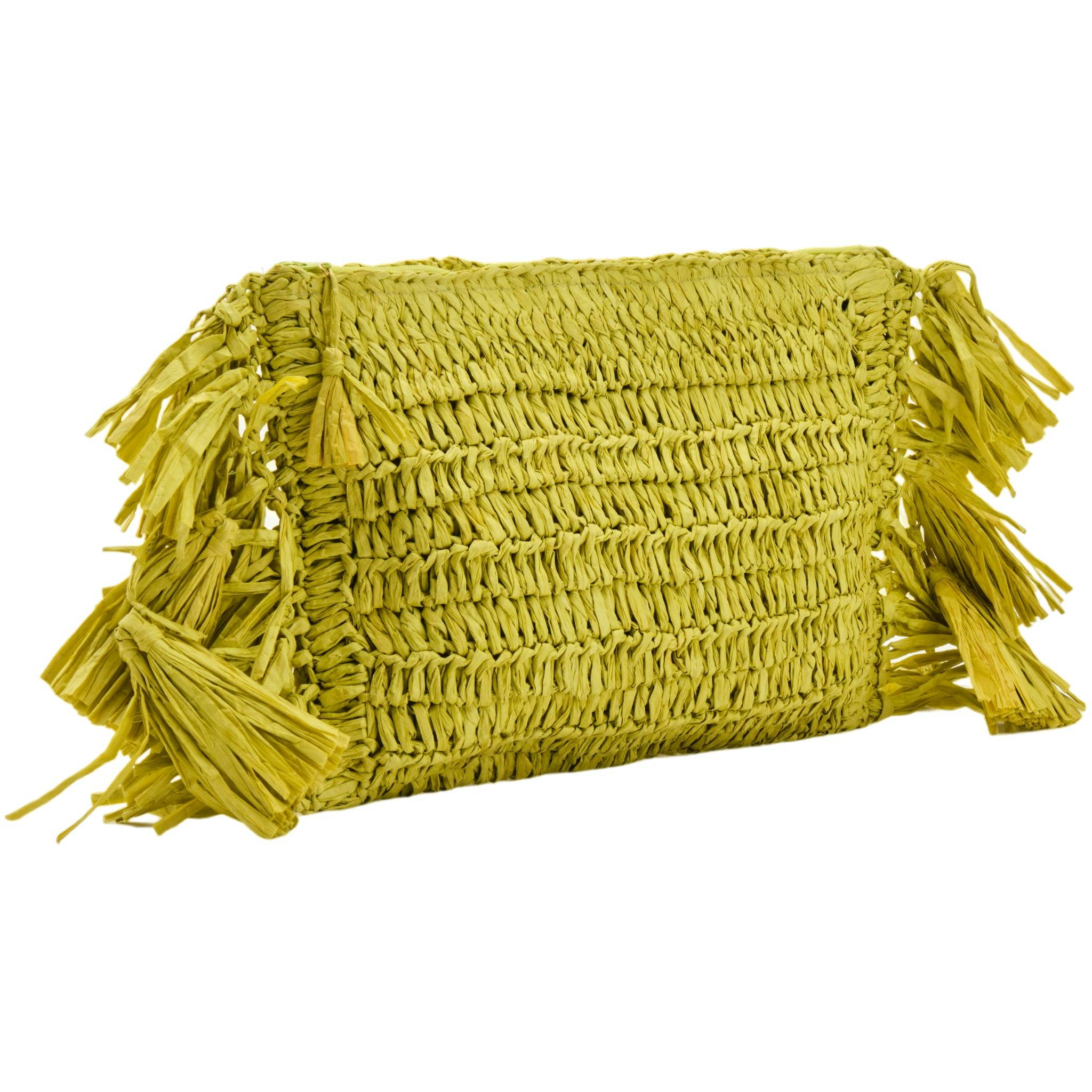 Thumbnail preview #3 for Lime Green Raffia Clutch with Tassels