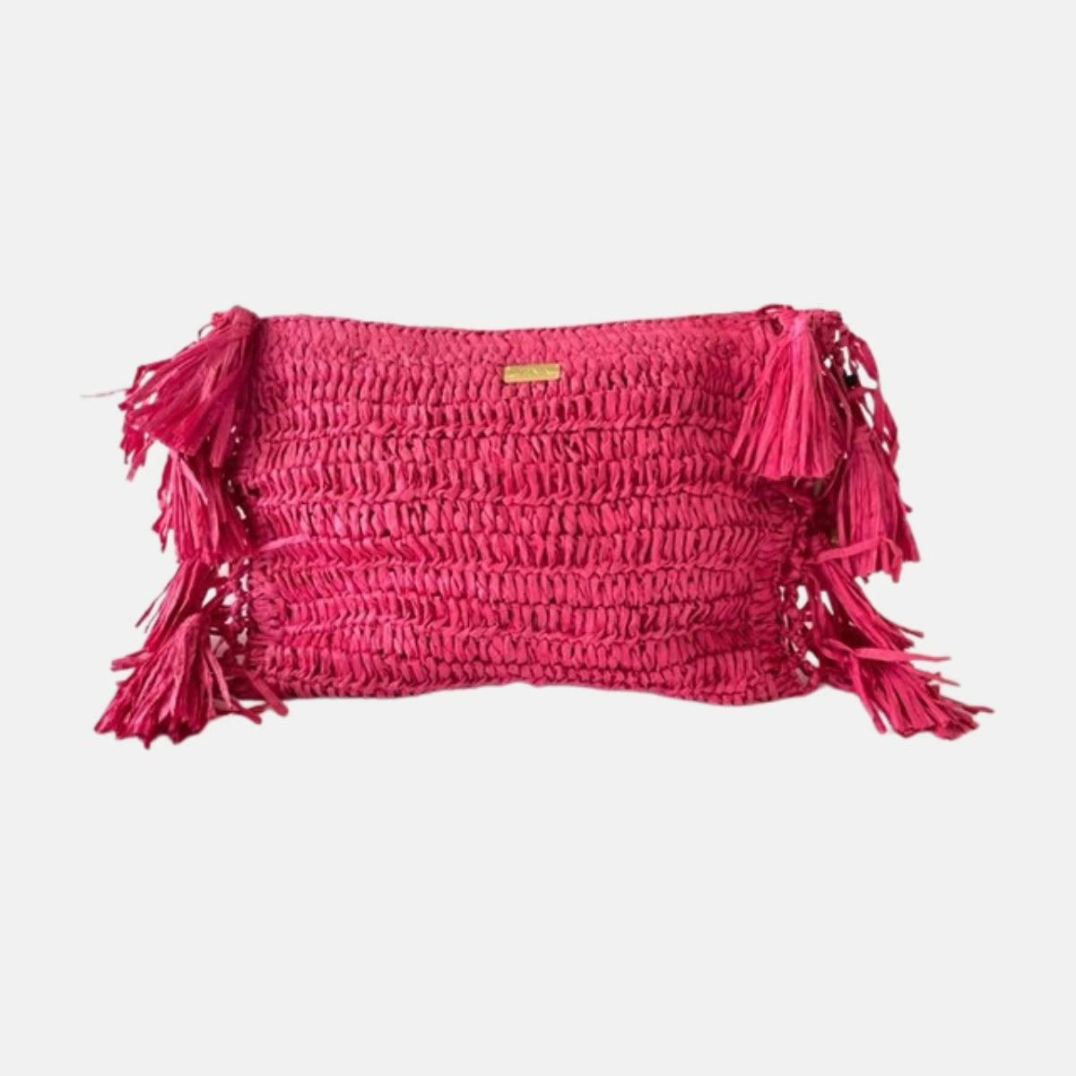 Thumbnail preview #1 for Hot Pink Raffia Clutch with Tassels