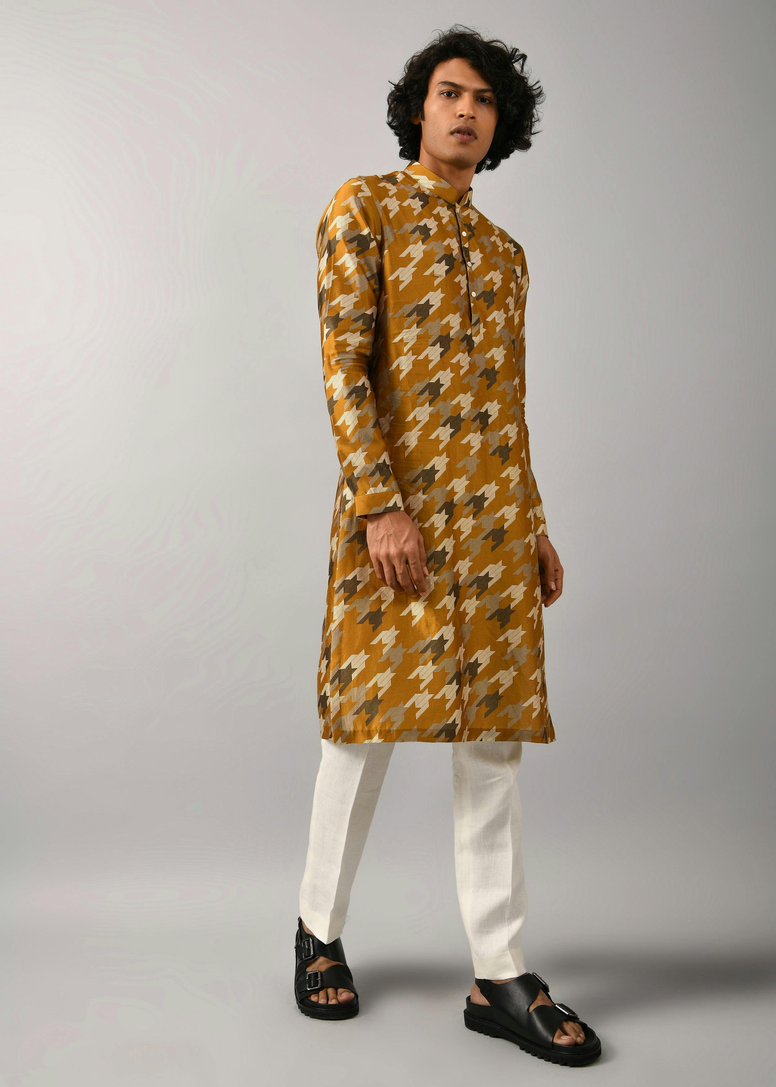 Thumbnail preview #0 for Houndstooth Silk Printed Kurta