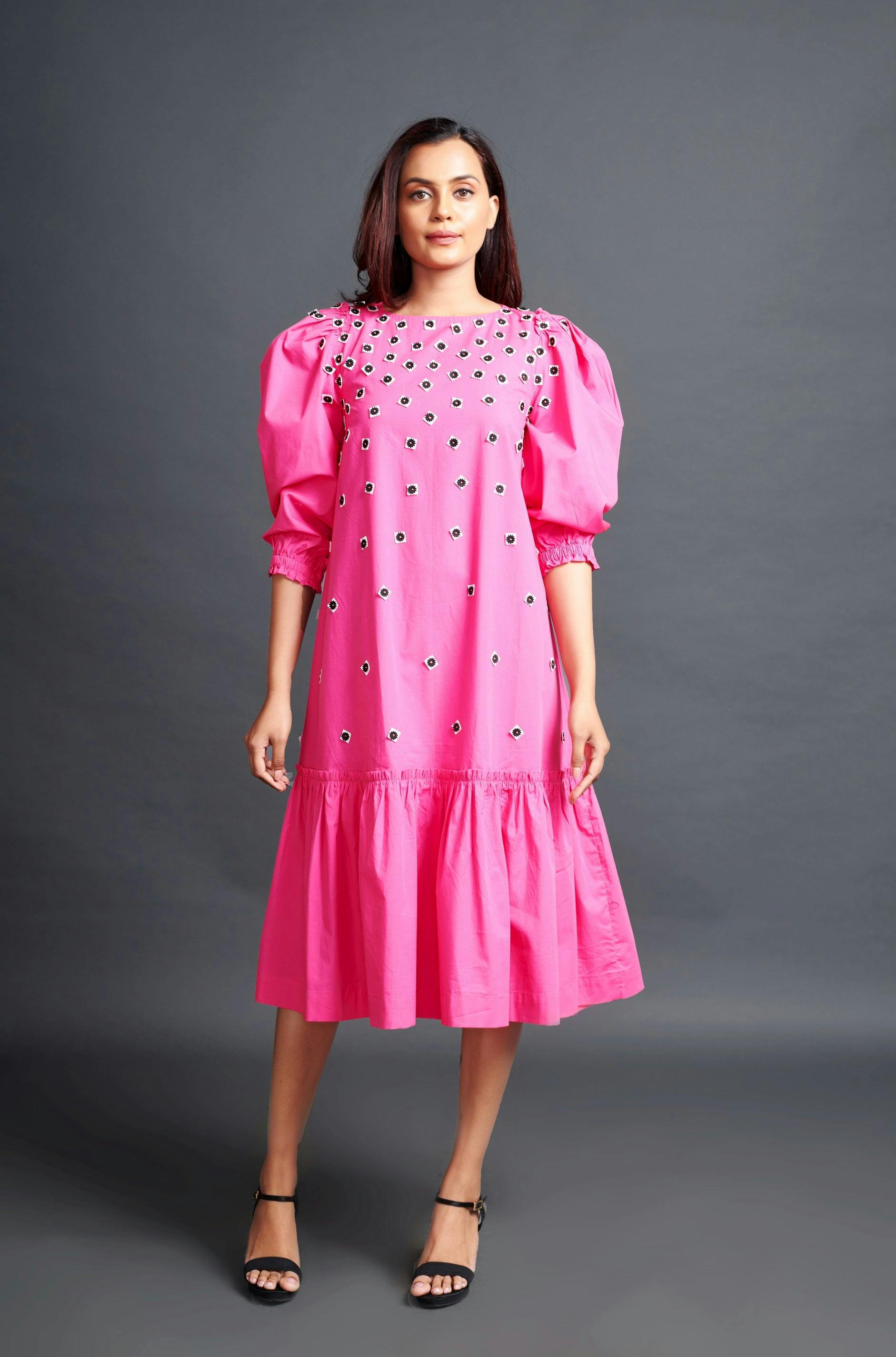 WF-1101-PINK ::: Pink Long Dress With Embroidery, a product by Deepika Arora