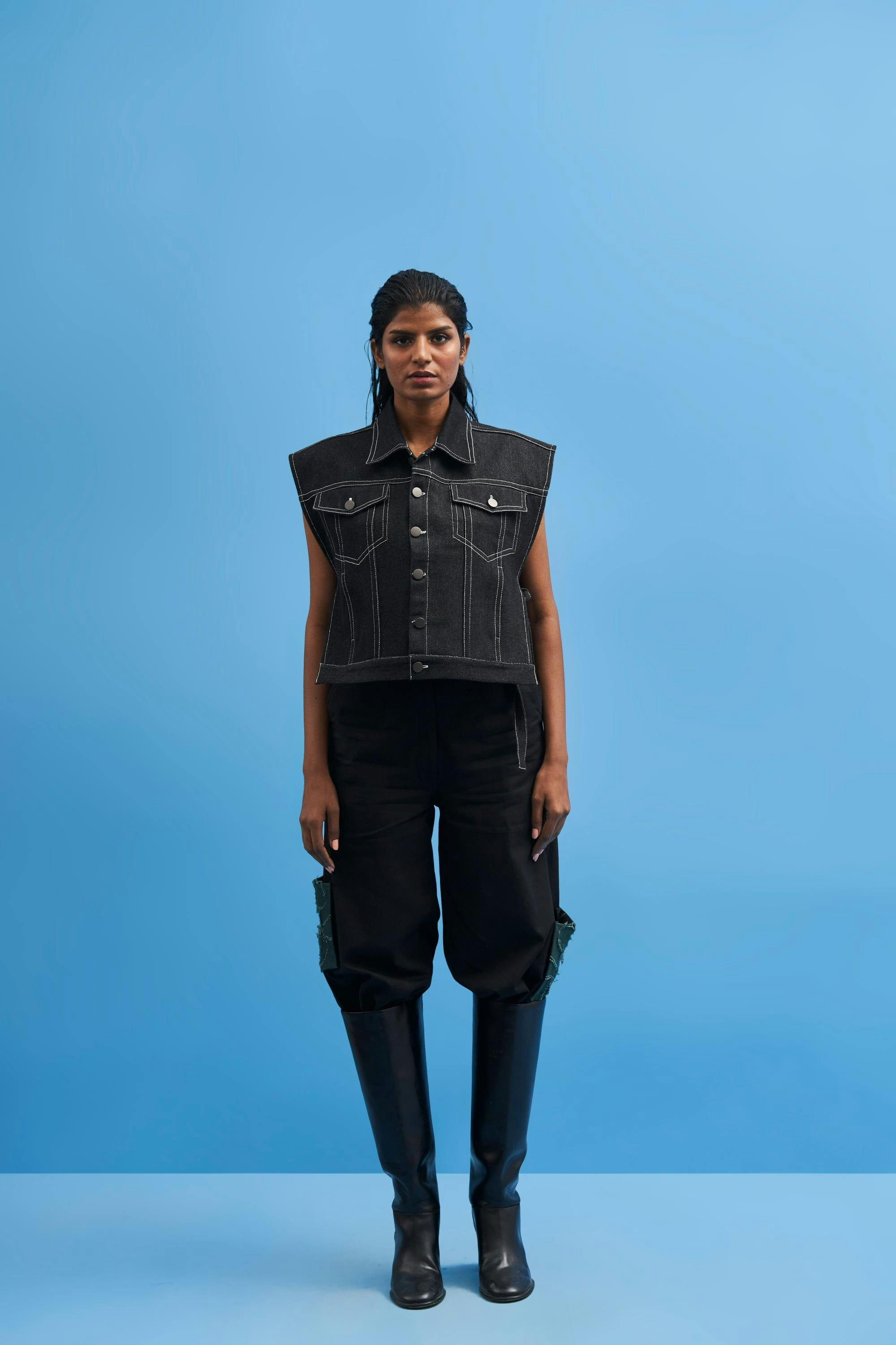 Denim Tie-up Cropped Jacket, a product by Siddhant Agrawal Label