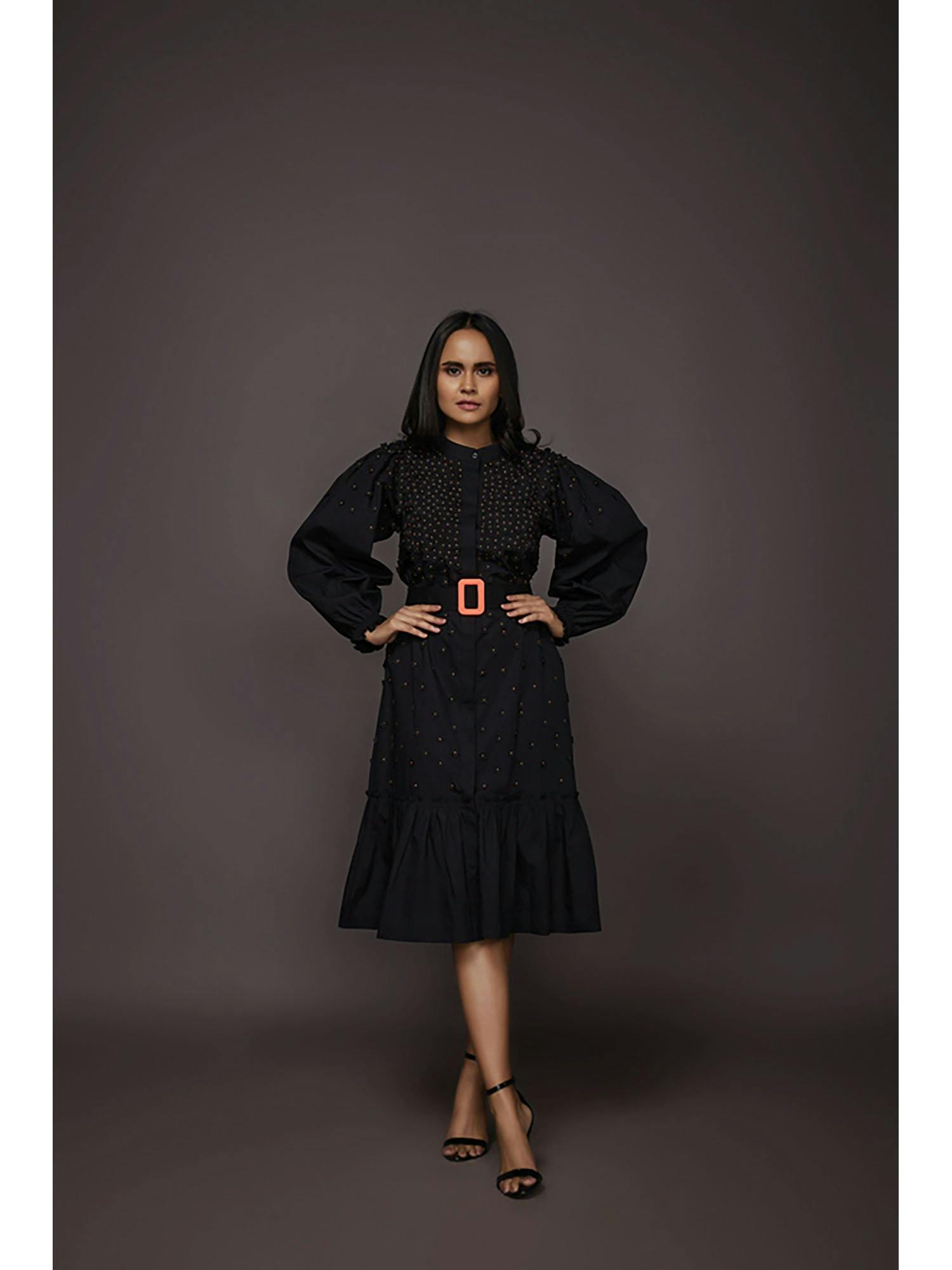 Black embroidered shirt dress NN-1120, a product by Deepika Arora