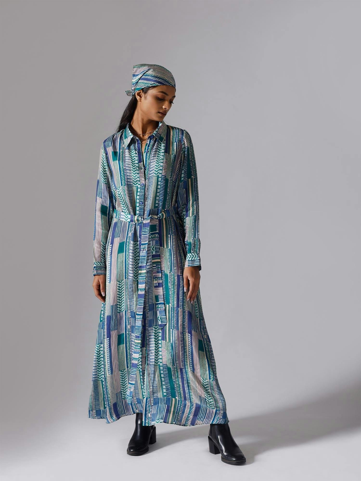 Geometric Blue Long Dress, a product by KLAD