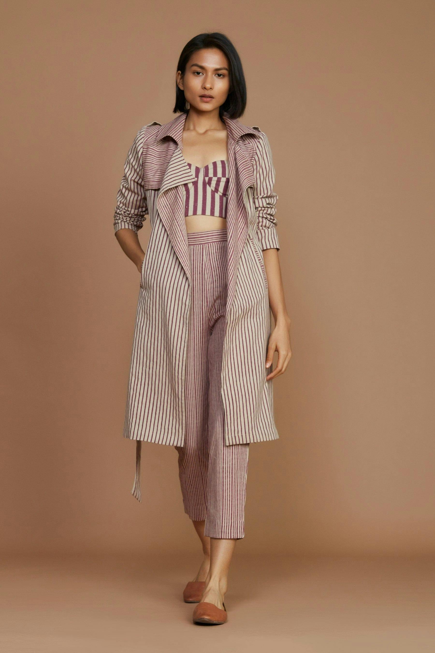 Ivory with Mauve Striped Trench Jacket, a product by Style Mati