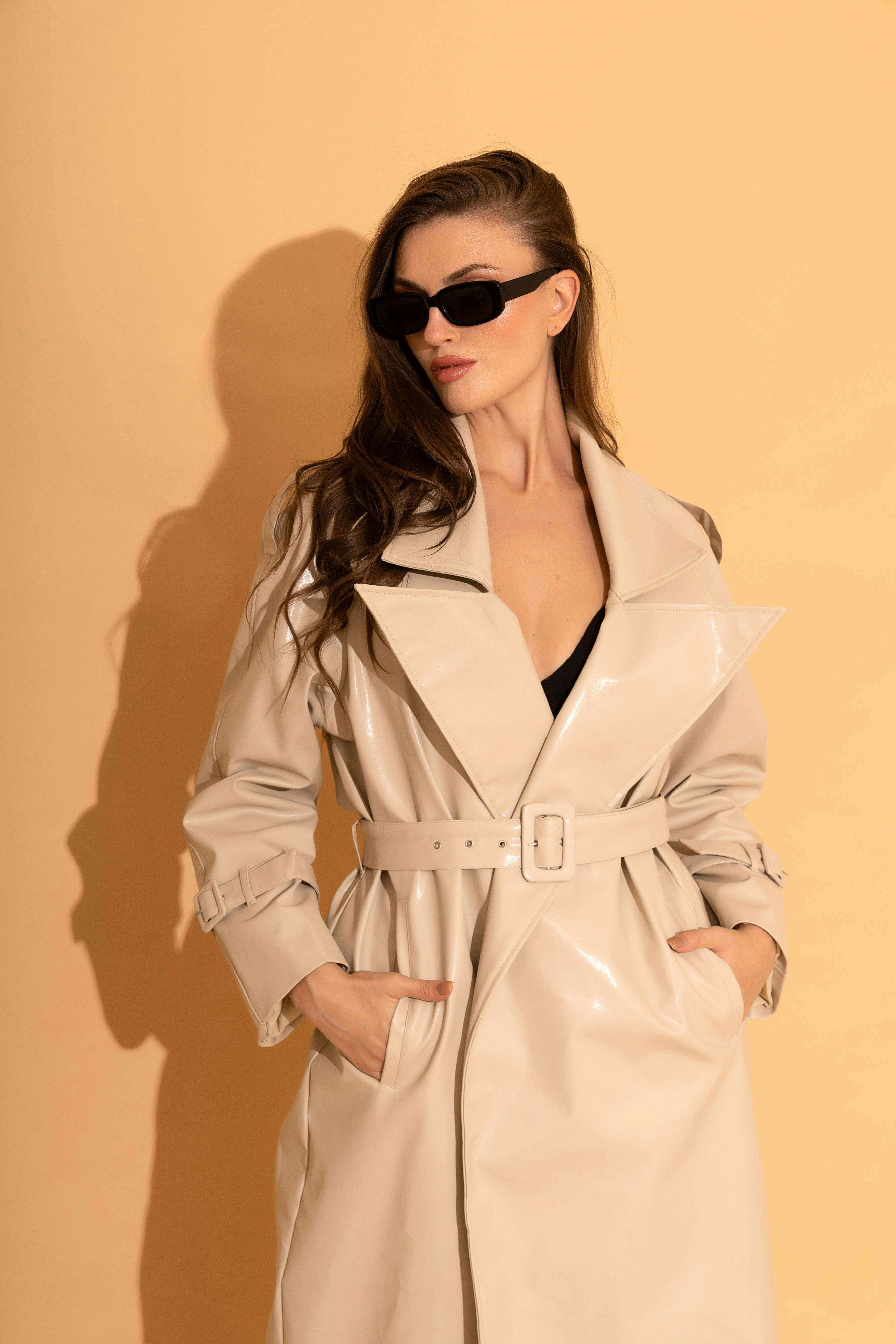 Thumbnail preview #1 for Cream Faux Leather Trench