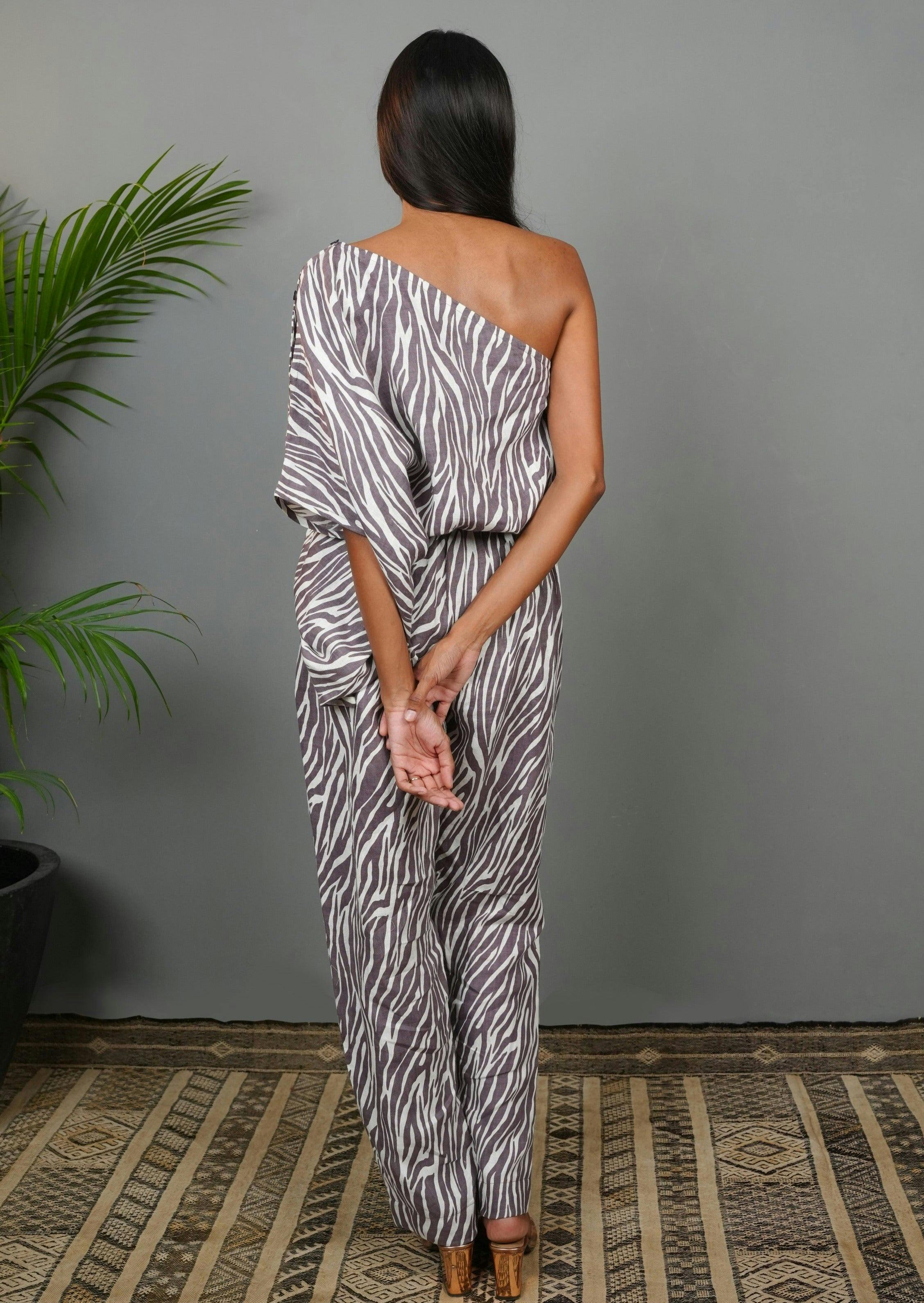 Thumbnail preview #3 for One Shoulder Jumpsuit - Taupe Tiger