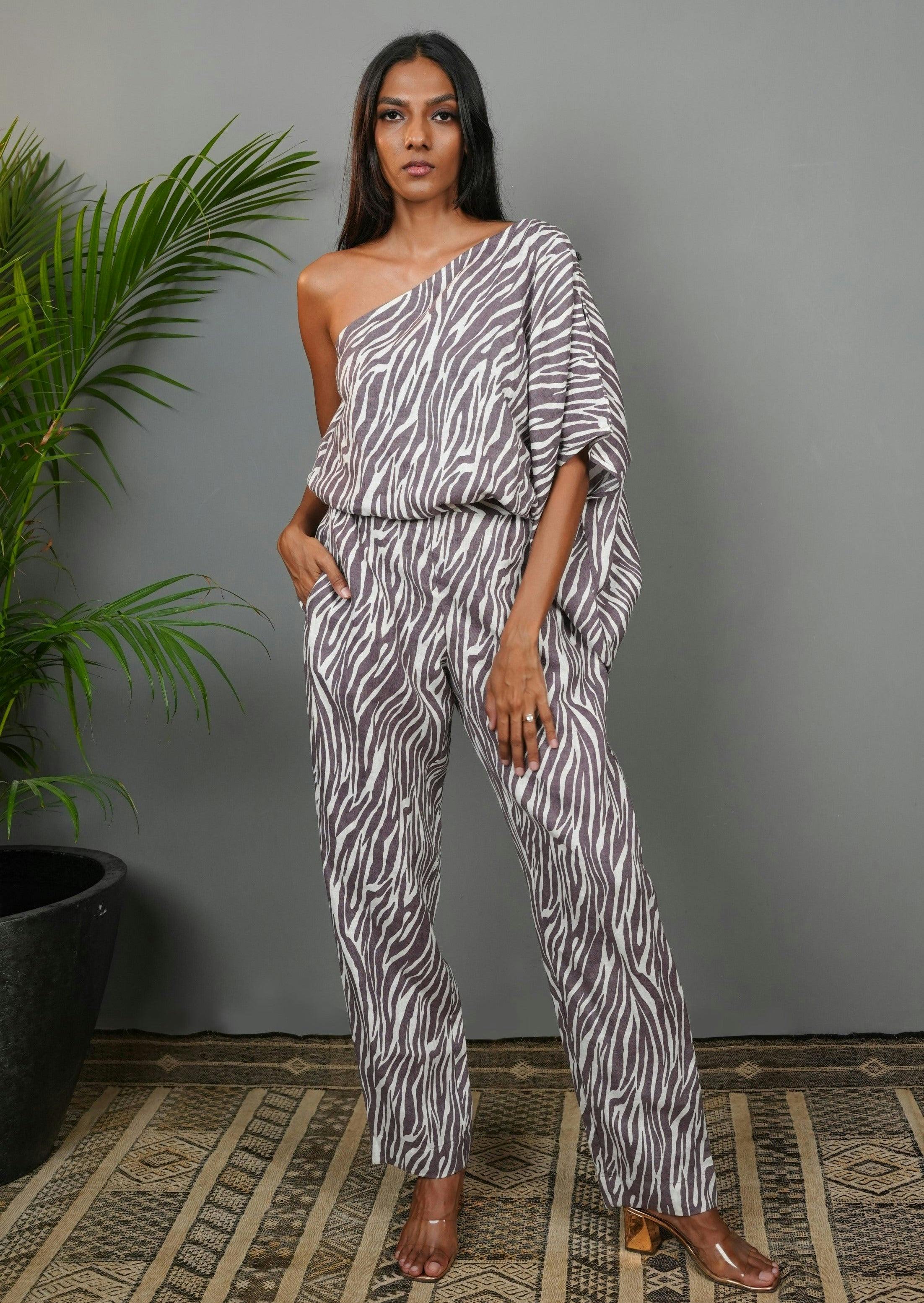 Thumbnail preview #4 for One Shoulder Jumpsuit - Taupe Tiger