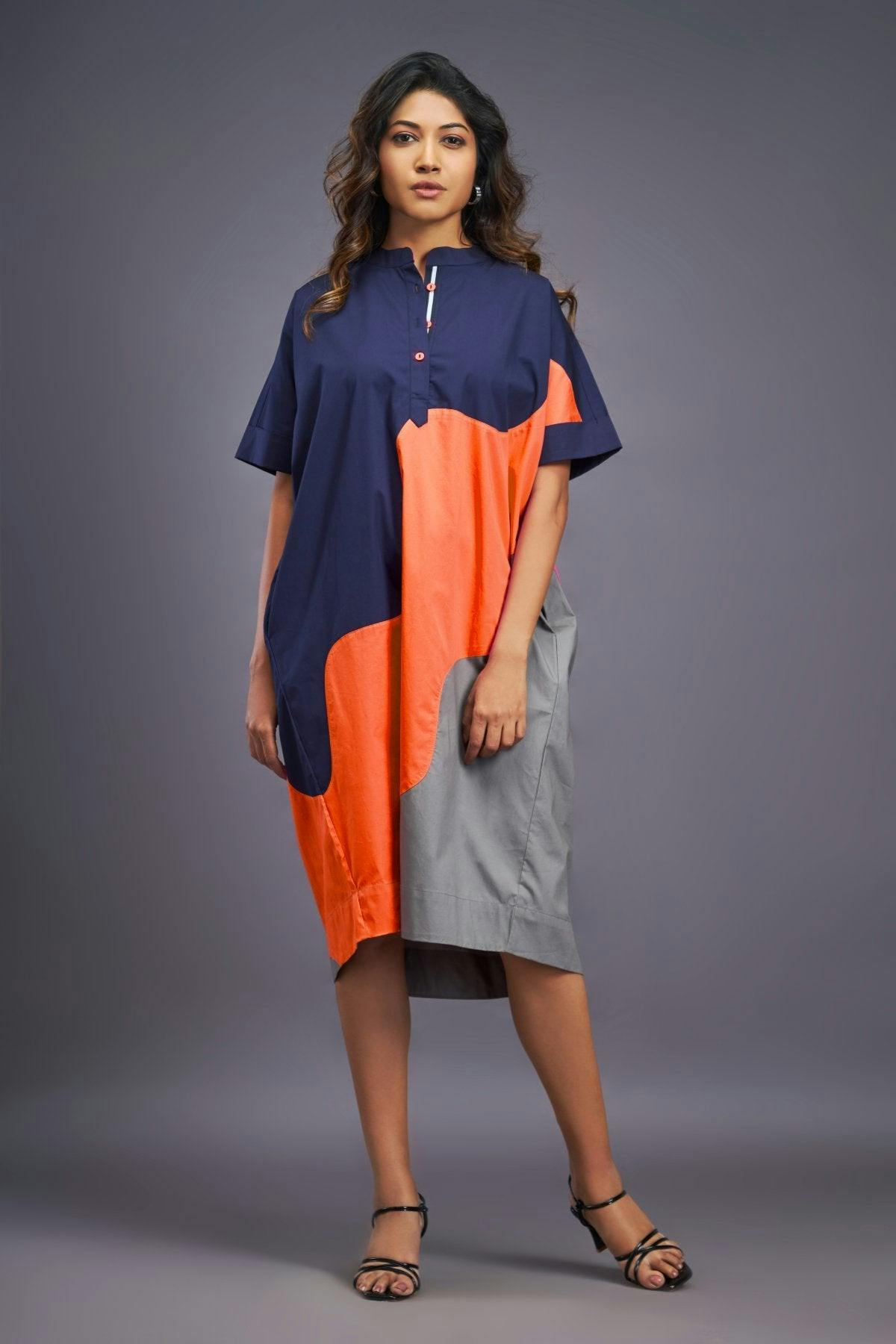 Navy Blue Orange Shift Dress, a product by Deepika Arora