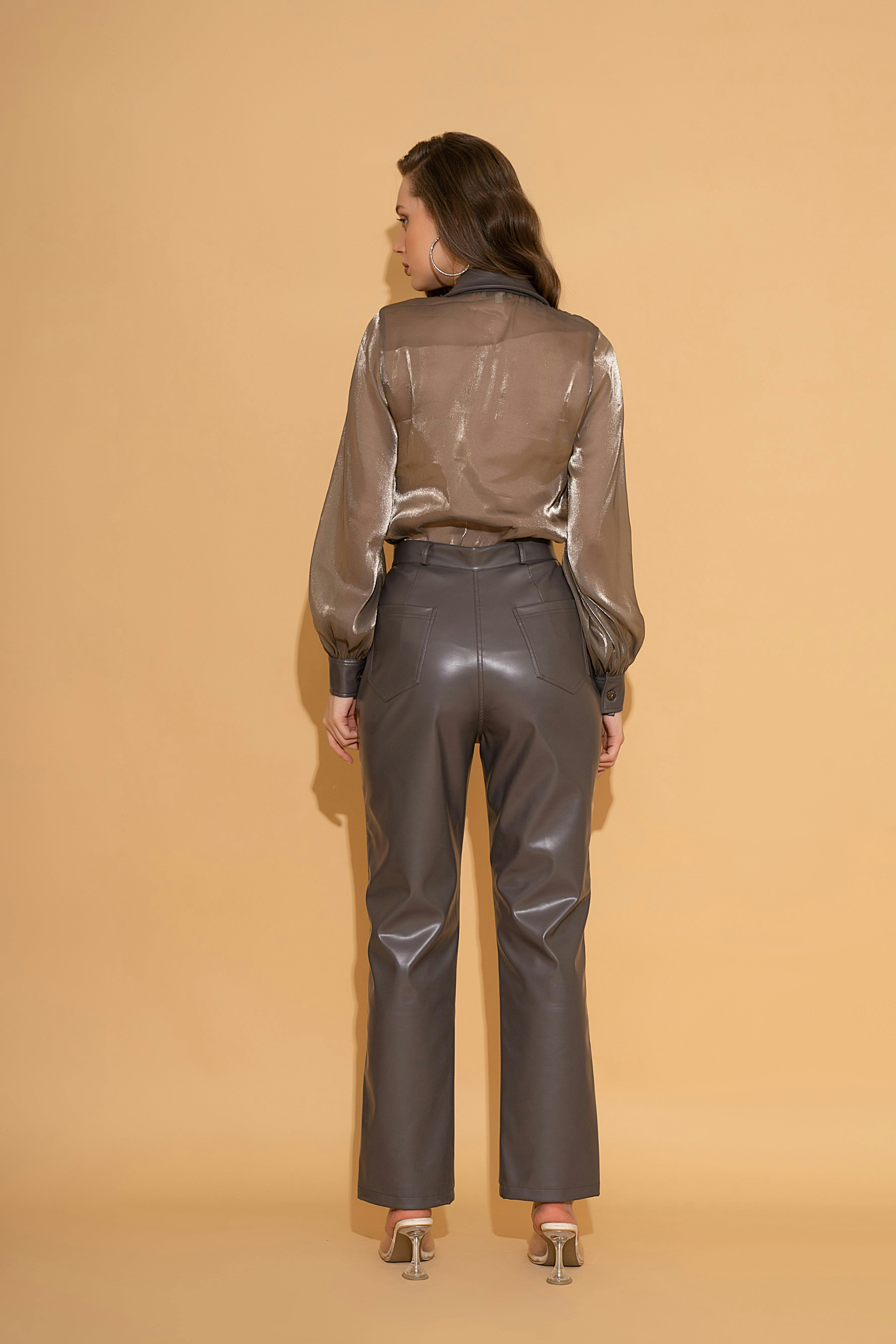 Thumbnail preview #4 for Grey Faux Leather Pants