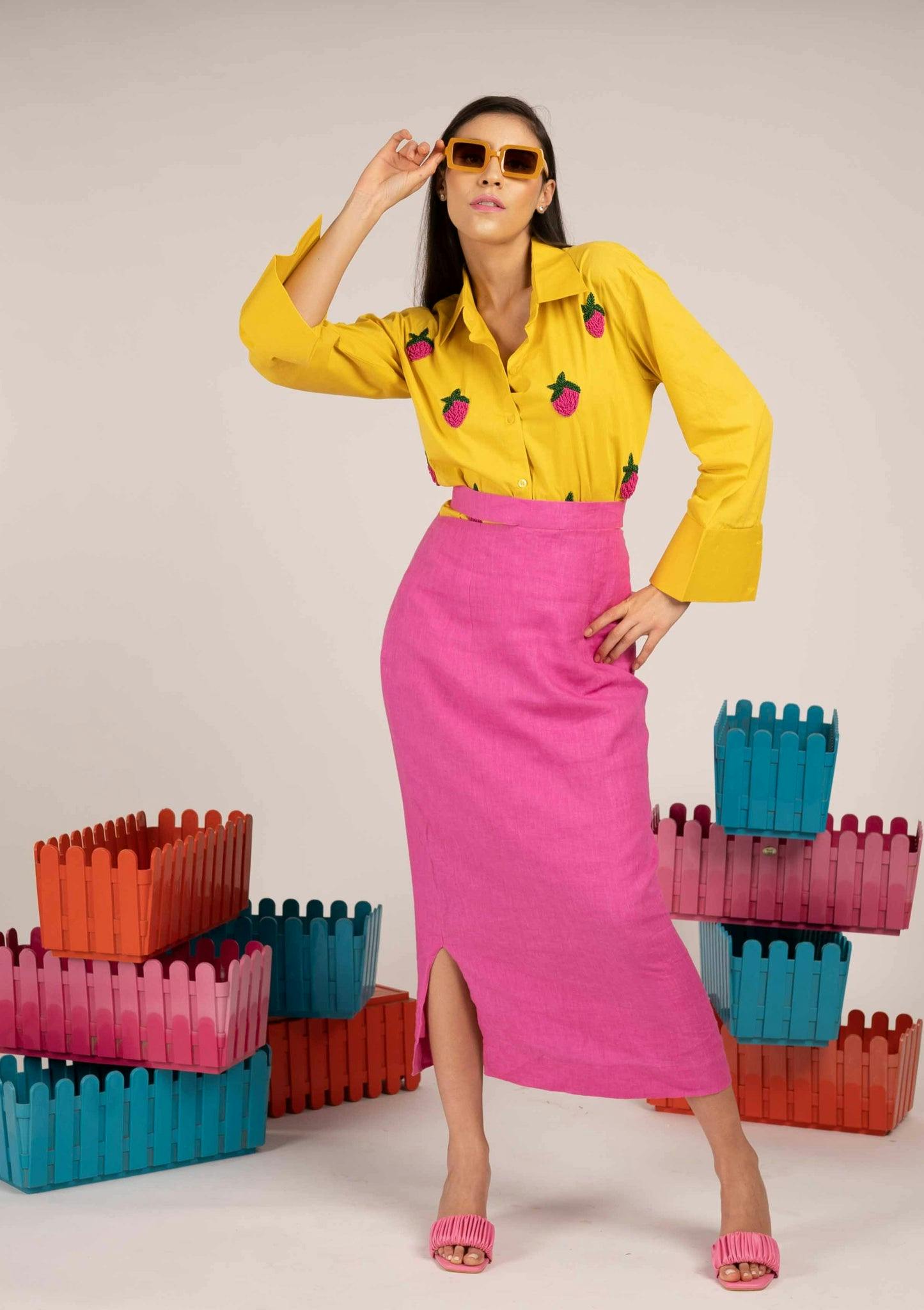Thumbnail preview #1 for Yellow Berry Shirt With Skirt co-ord set