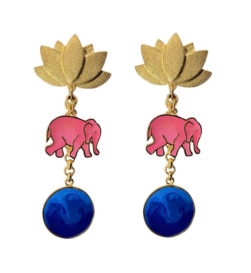 Golden Lotus and ele Earrings, a product by Aditi Bhatt