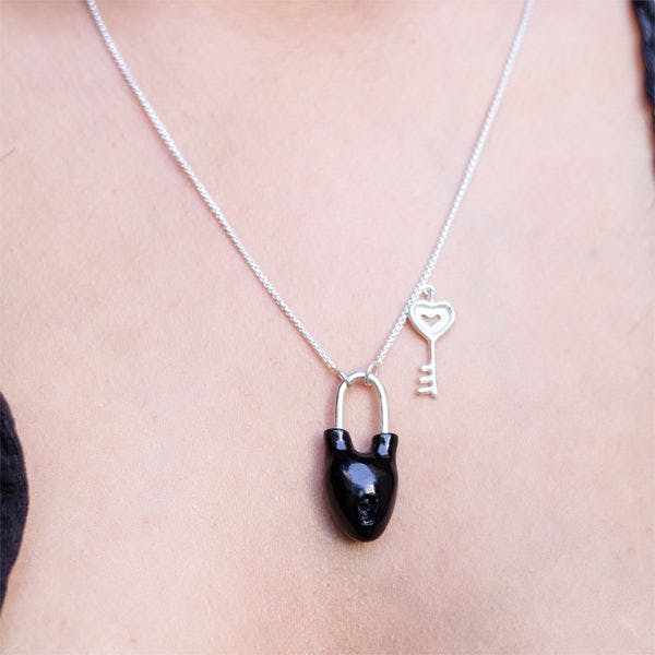 Thumbnail preview #2 for HEART Lock and Key - Black Pendant