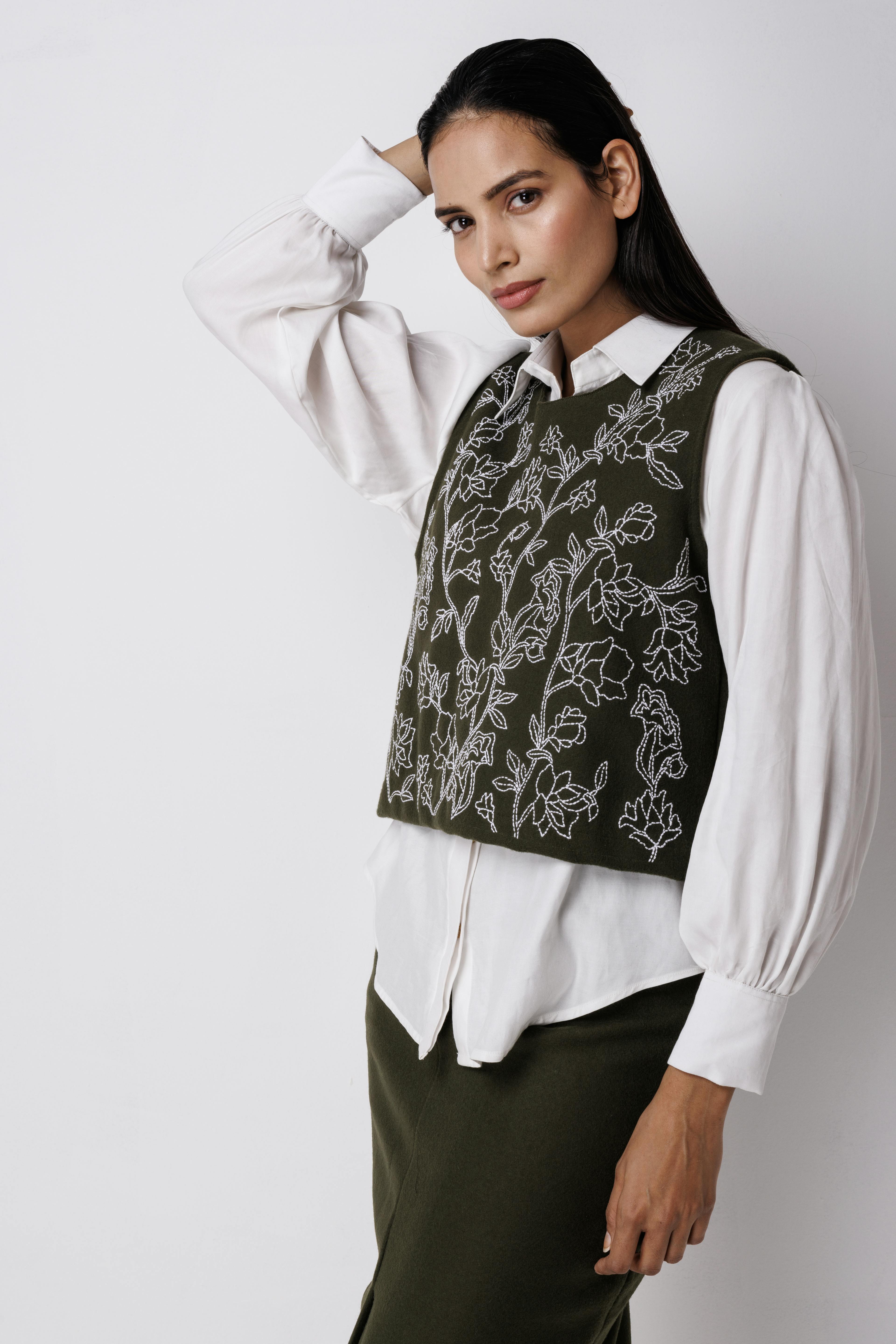 Hand Embroidered Wool Vest, a product by House of Sangai