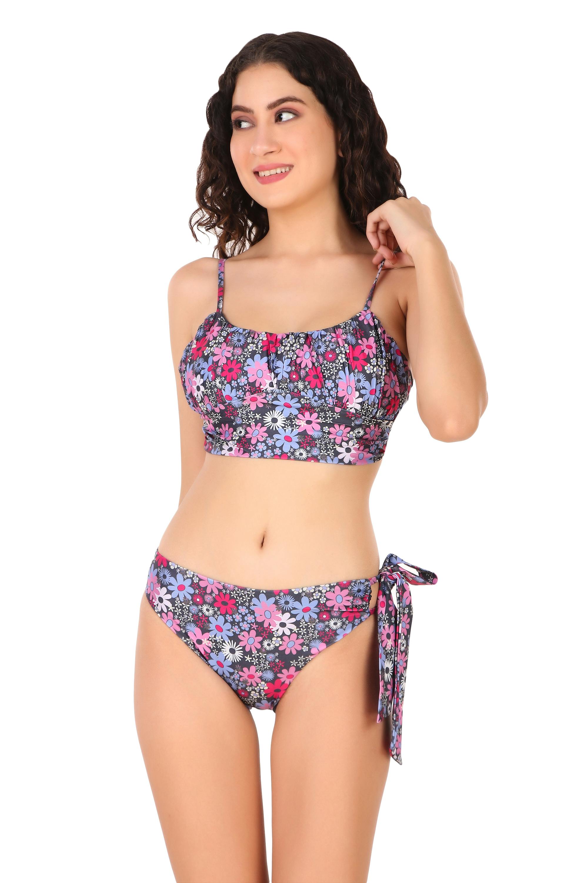 Ruched Bikini Set - Retro Floral Bliss, a product by LUAM