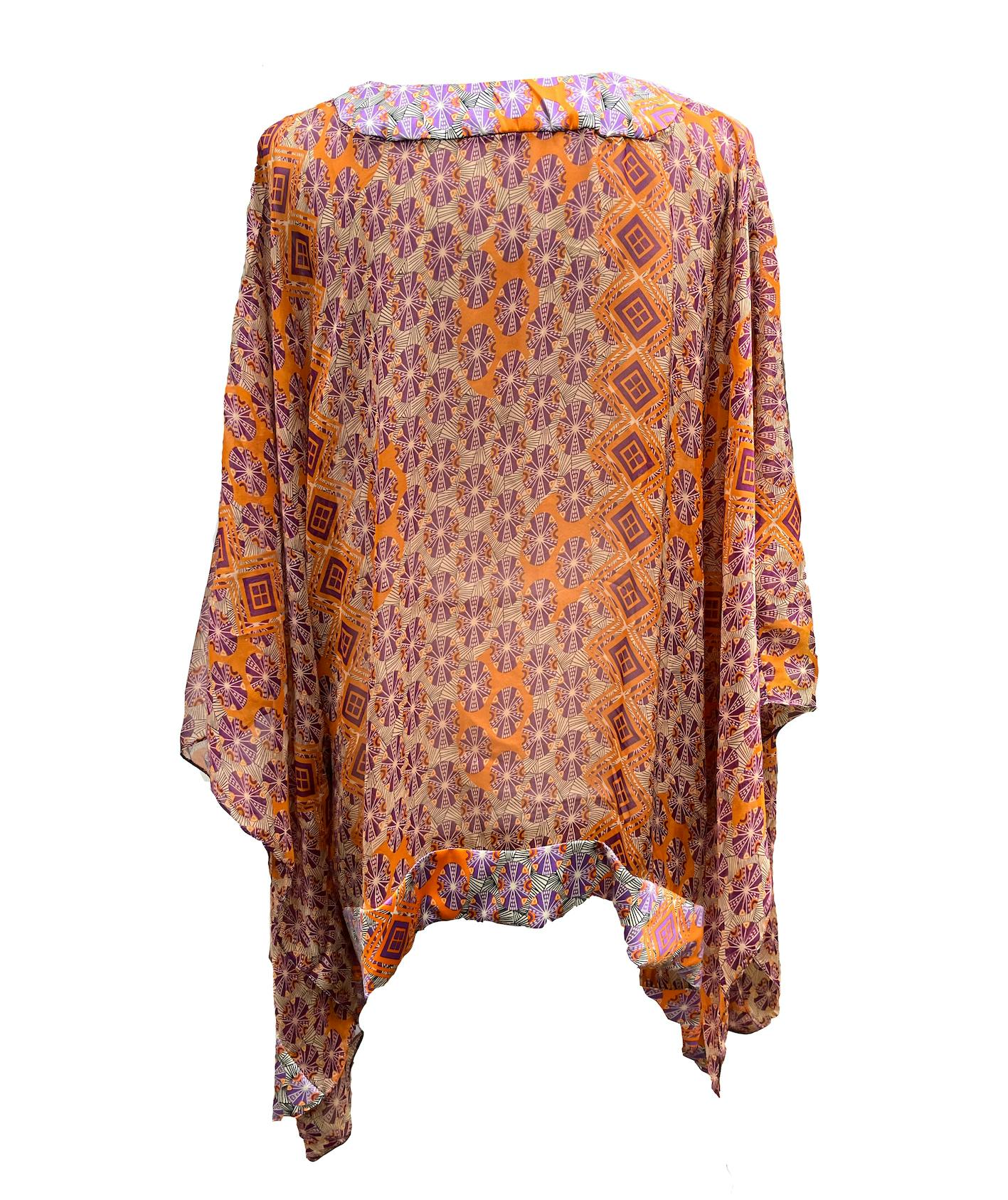 Thumbnail preview #2 for Purple Adinkra chiffon kaftan blouse