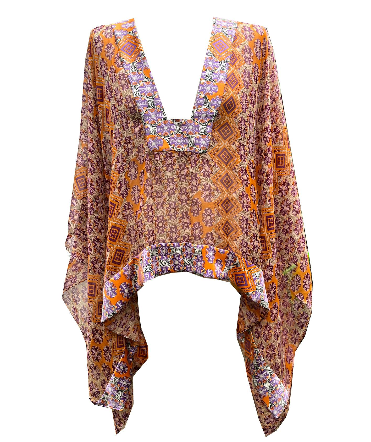 Thumbnail preview #1 for Purple Adinkra chiffon kaftan blouse