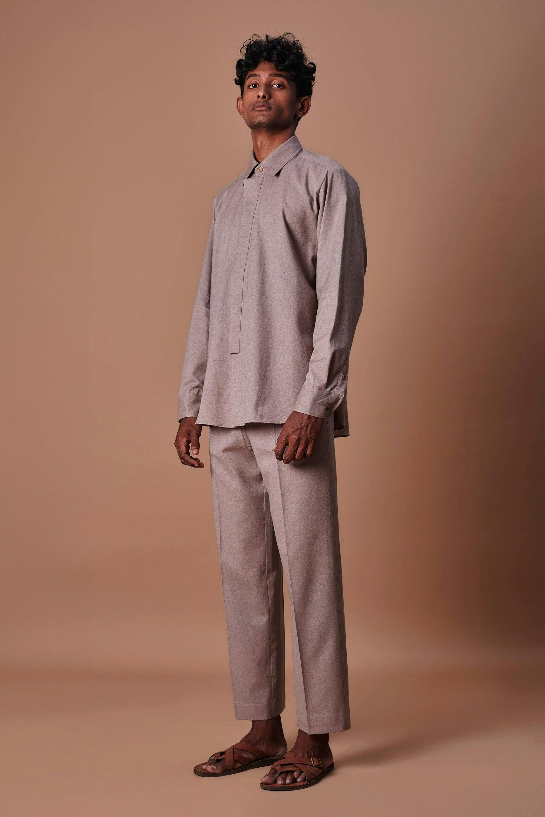 Thumbnail preview #4 for Mati Grey Placket Shirt & Ankle Pant Set (2 PCS)