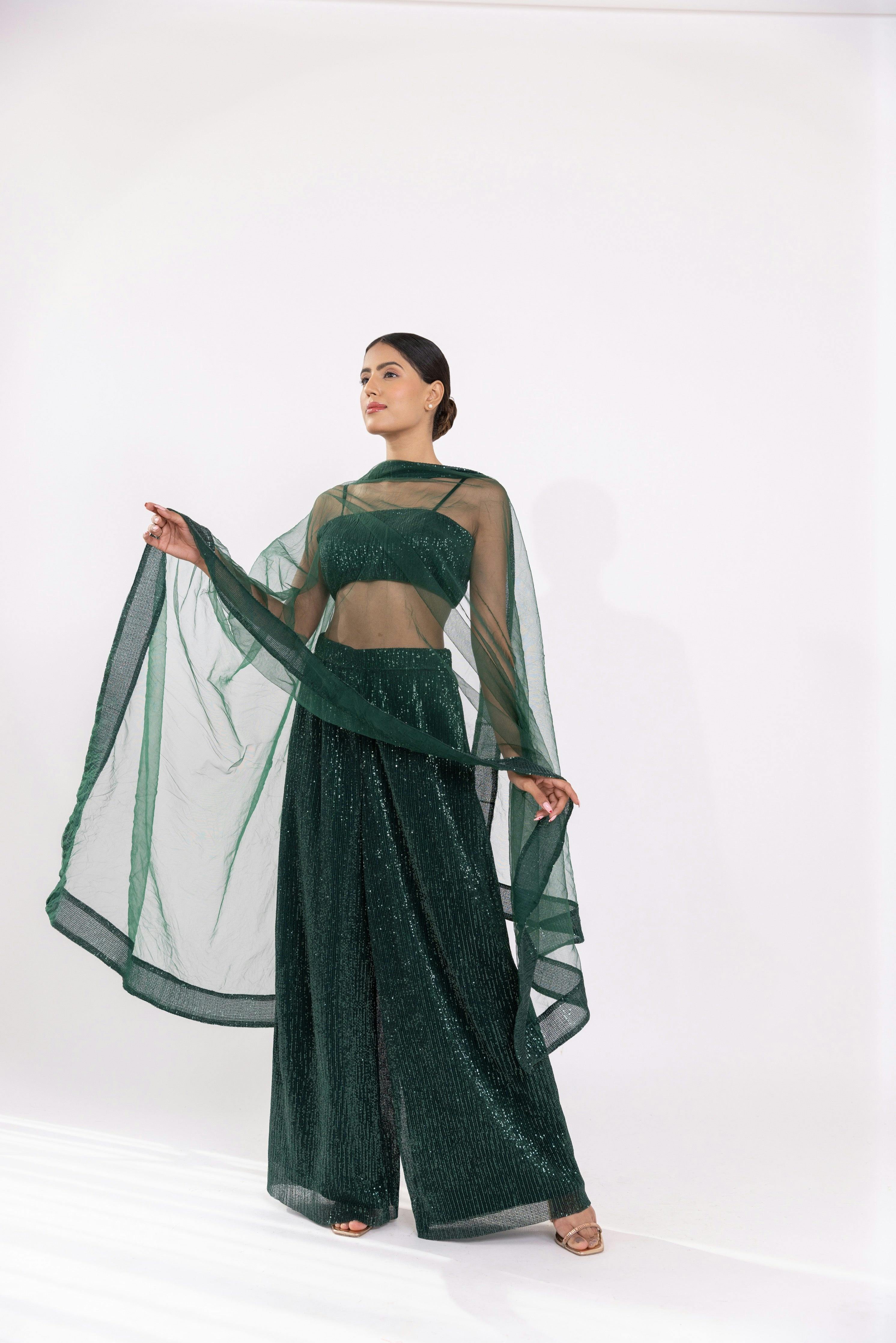 Thumbnail preview #0 for Turvi Bandeau And Pallazo Set With Dupatta