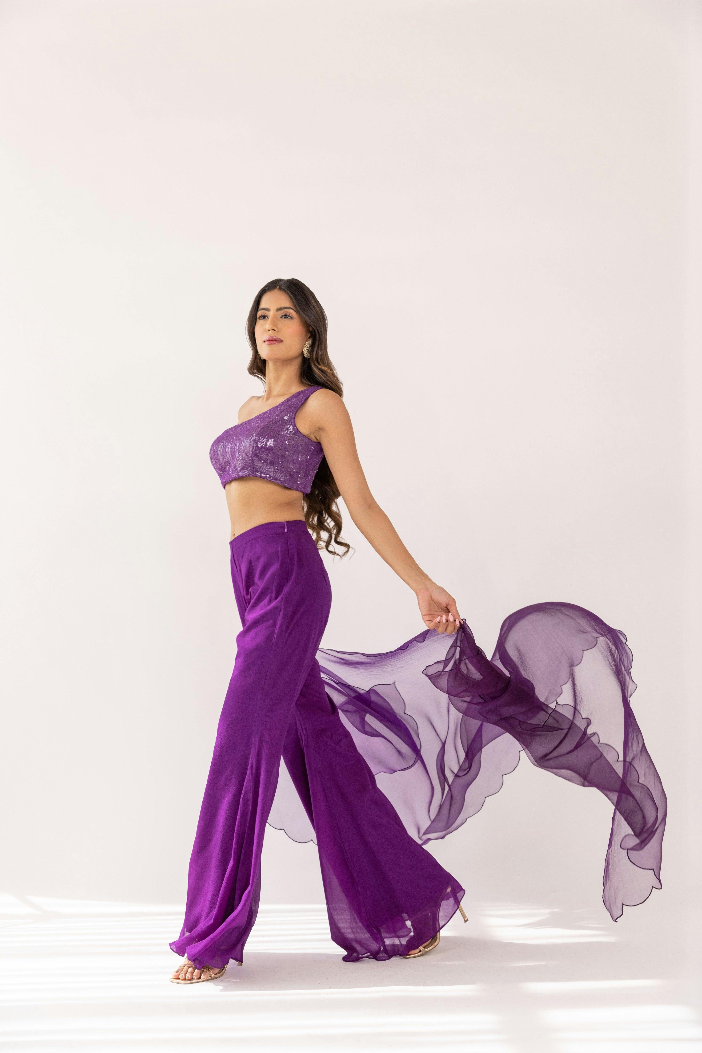 Thumbnail preview #3 for Jaya One Shoulder Crop Top & Pallazo Set With Dupatta