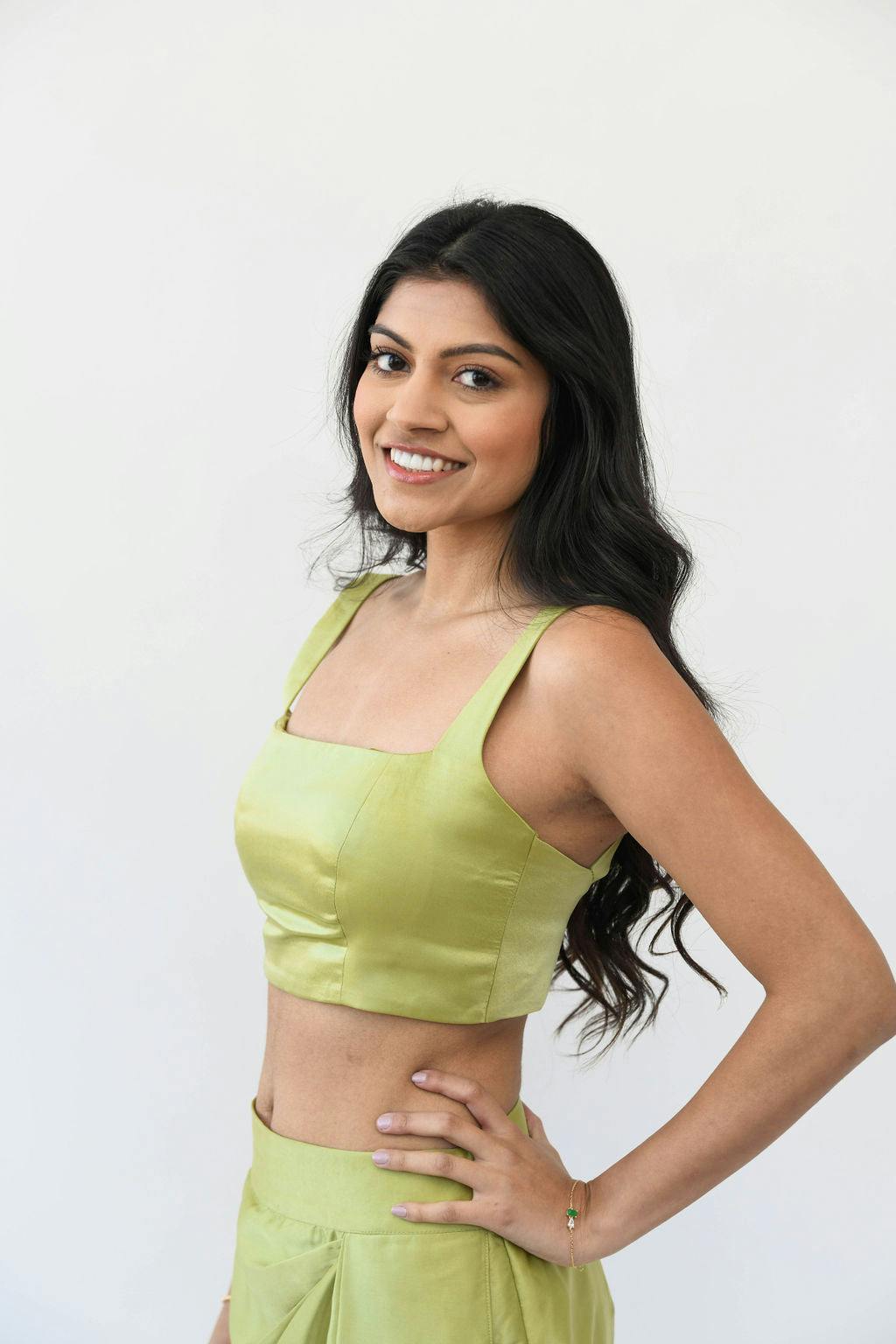 Pista Green Sleeveless Satin Blouse, a product by MOR Collections