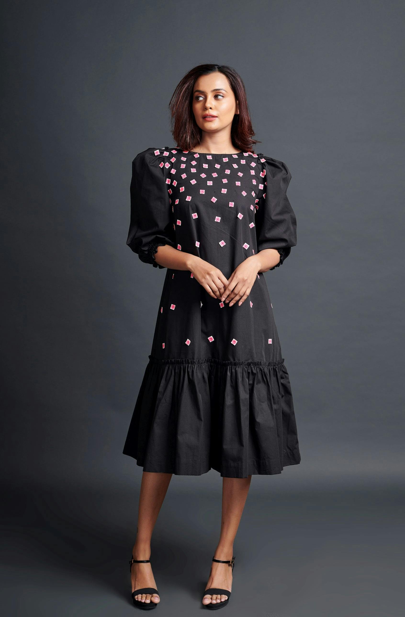 WF-1101-BLACK ::: Black Long Dress With Embroidery, a product by Deepika Arora