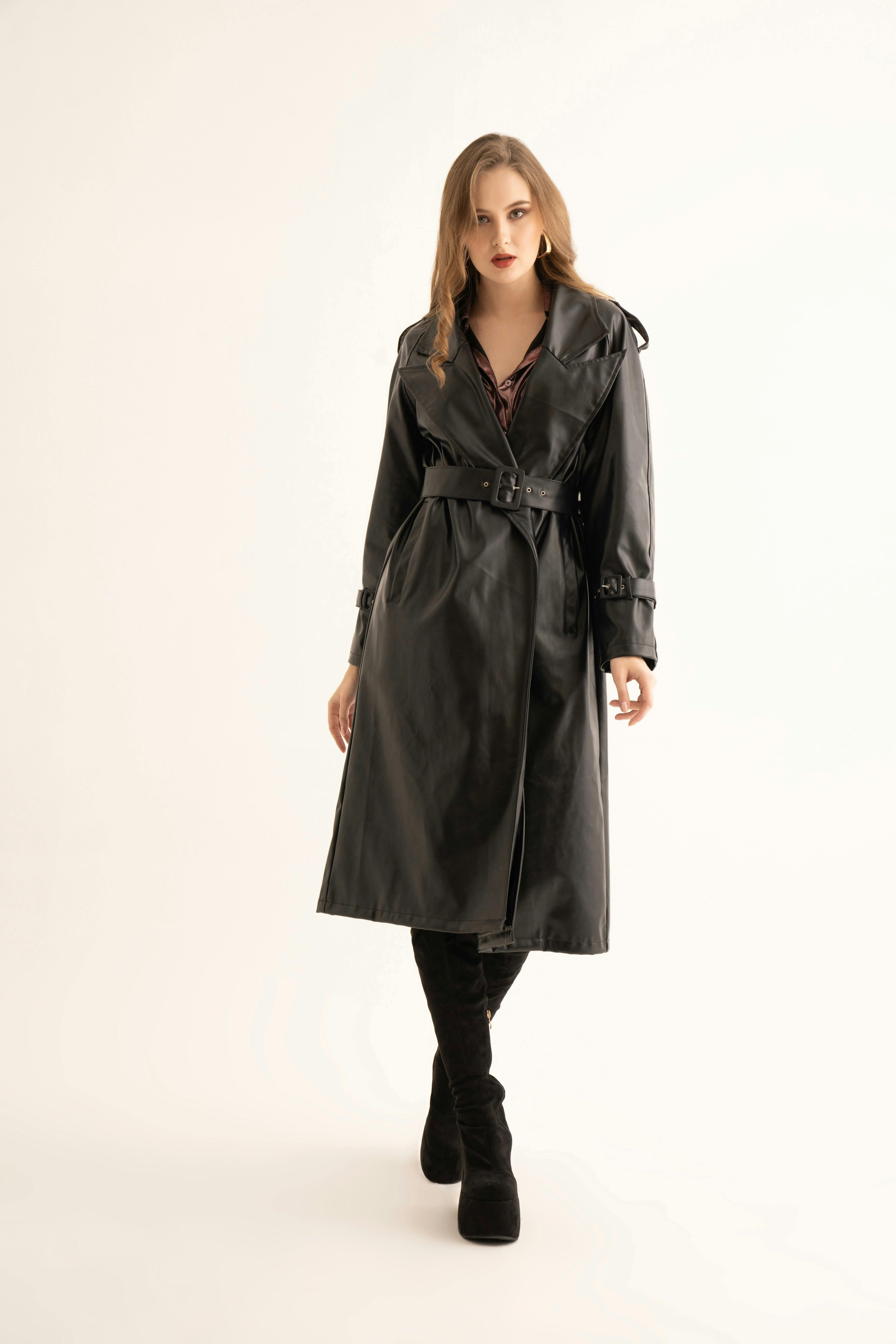 Thumbnail preview #0 for Black Faux Leather Trench
