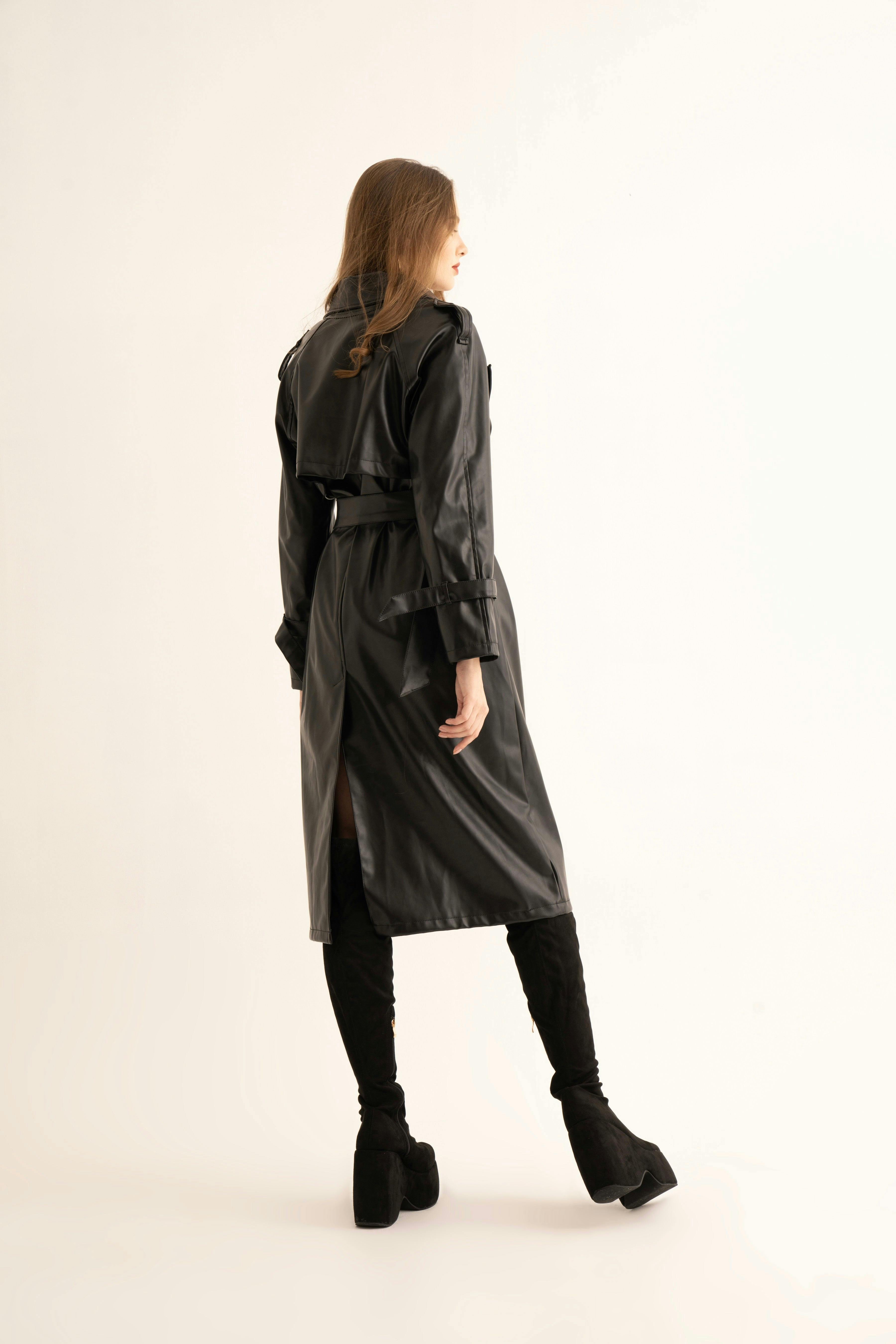 Thumbnail preview #2 for Black Faux Leather Trench