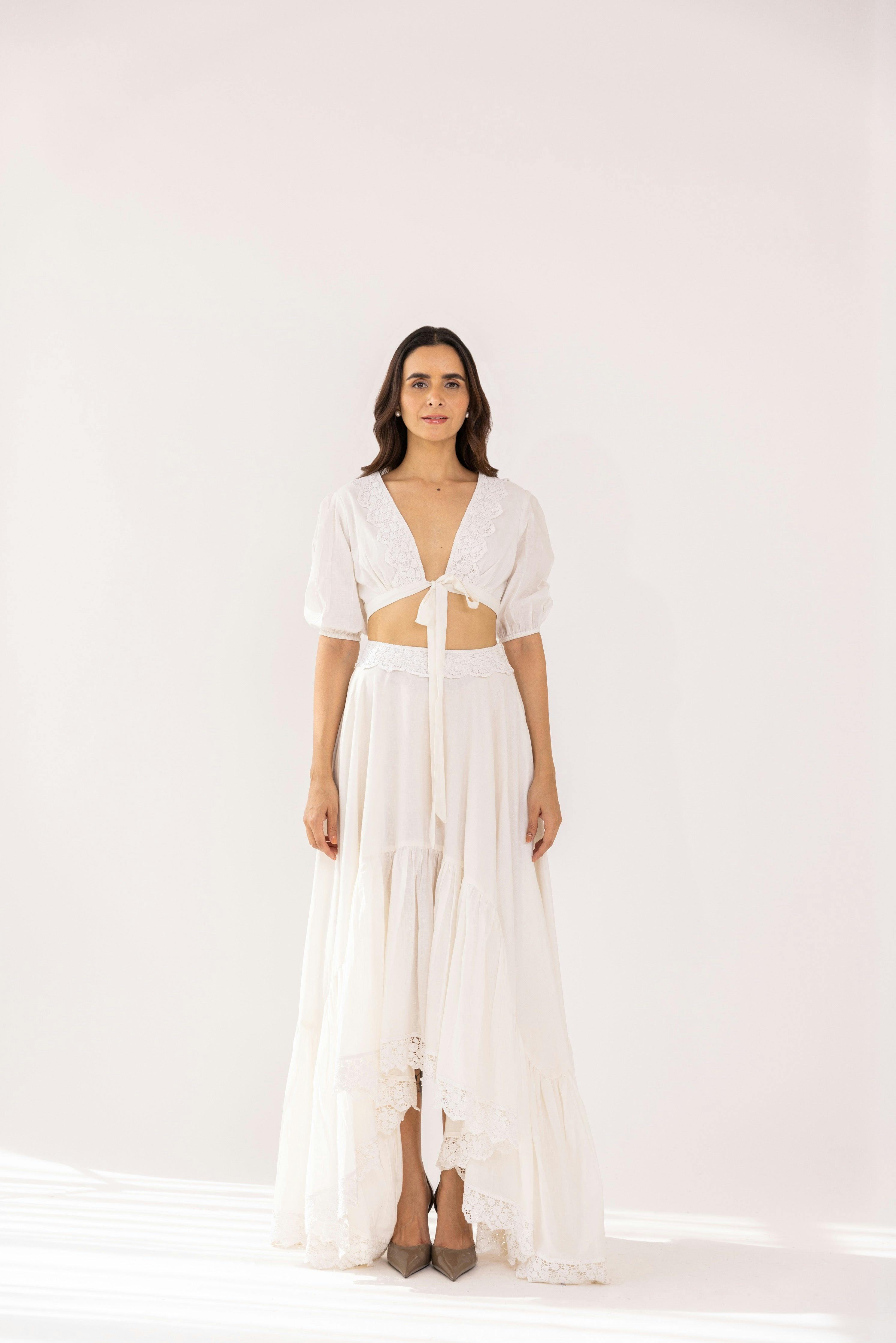 Kaeya Crop Top With Assymetrical Skirt, a product by Shaakha