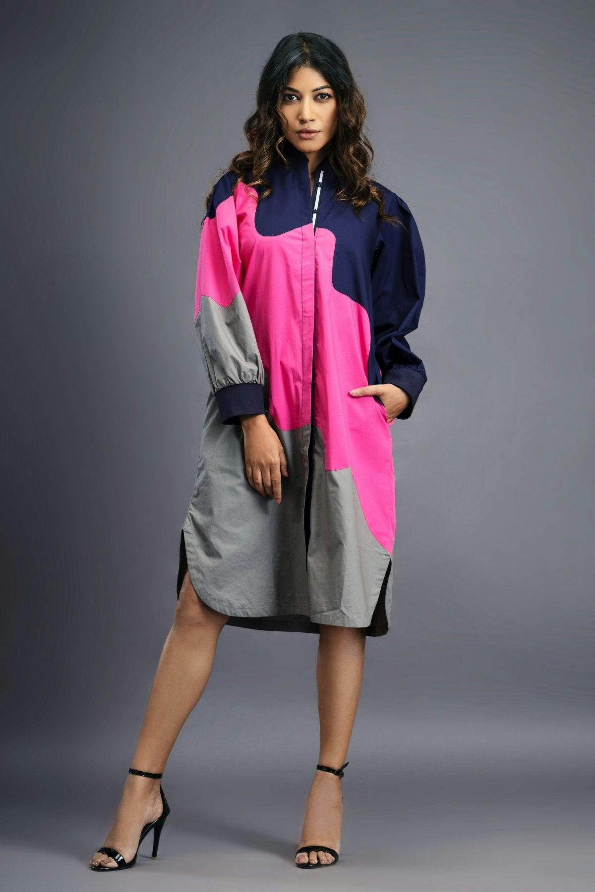 Navy Blue Pink Shirt Dress, a product by Deepika Arora