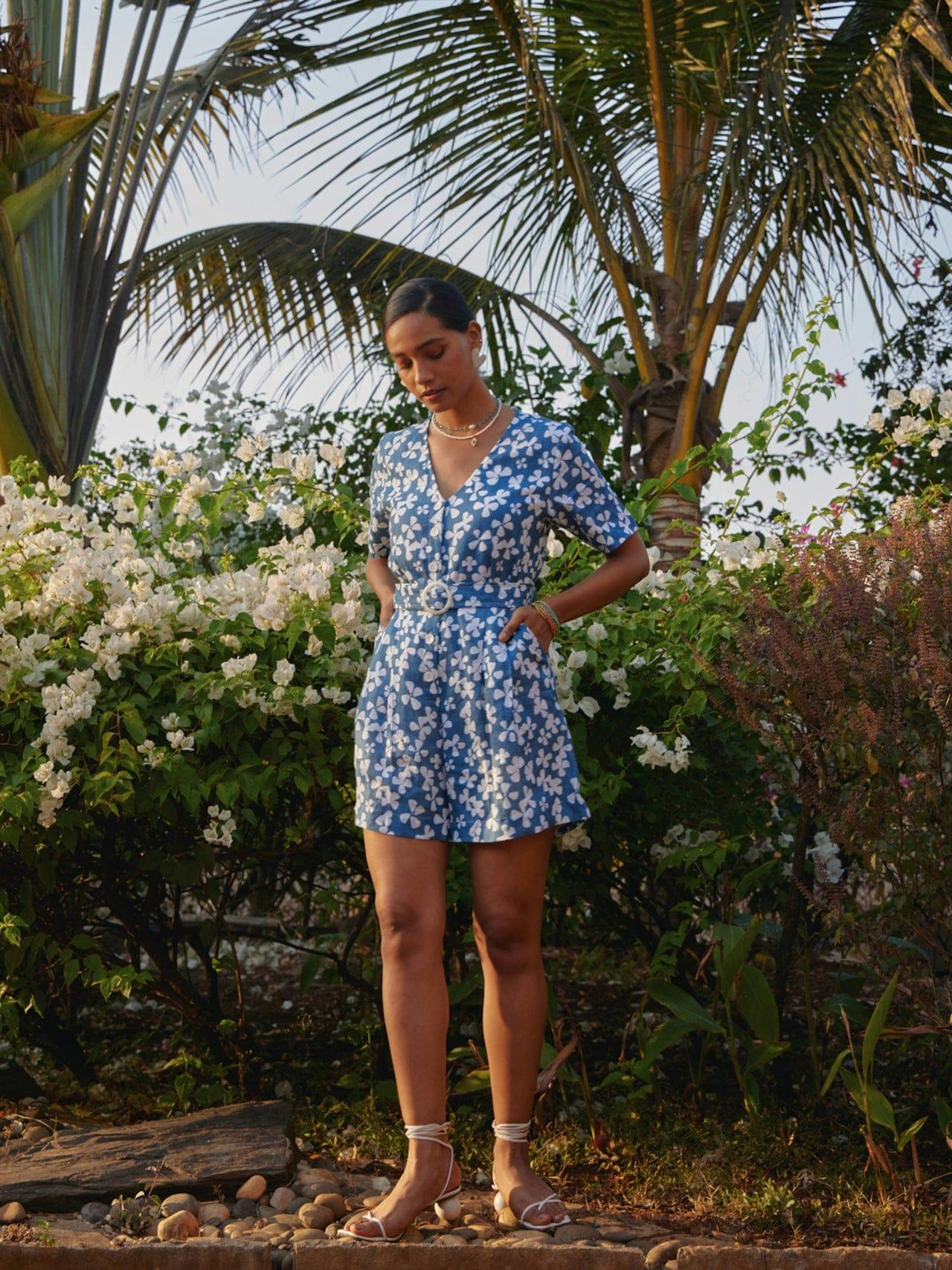 blue blooms printed playsuit, a product by tara and i