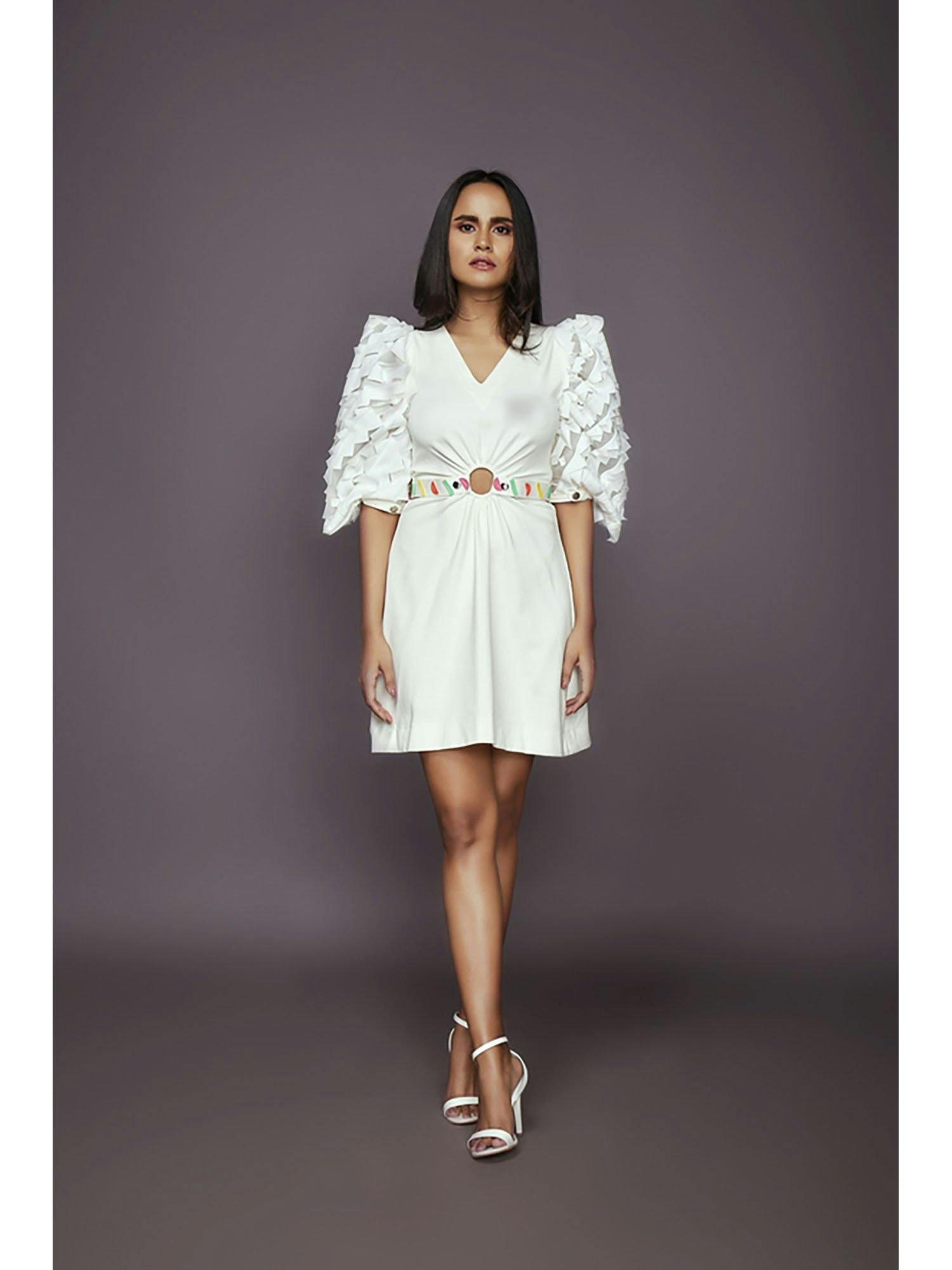 White side cutout dress with cutwork NN-1103-W, a product by Deepika Arora