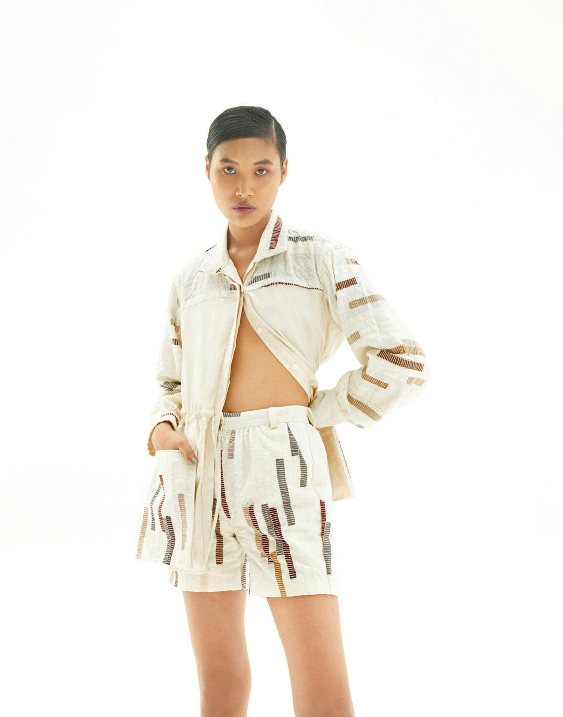 White up-cycled Shorts, a product by Corpora Studio