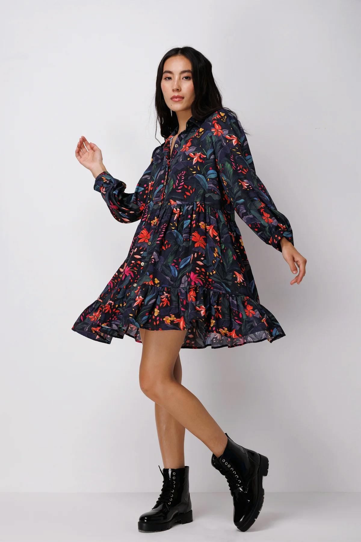 PRINTED FRILL SHIRT DRESS, a product by House of Sangai