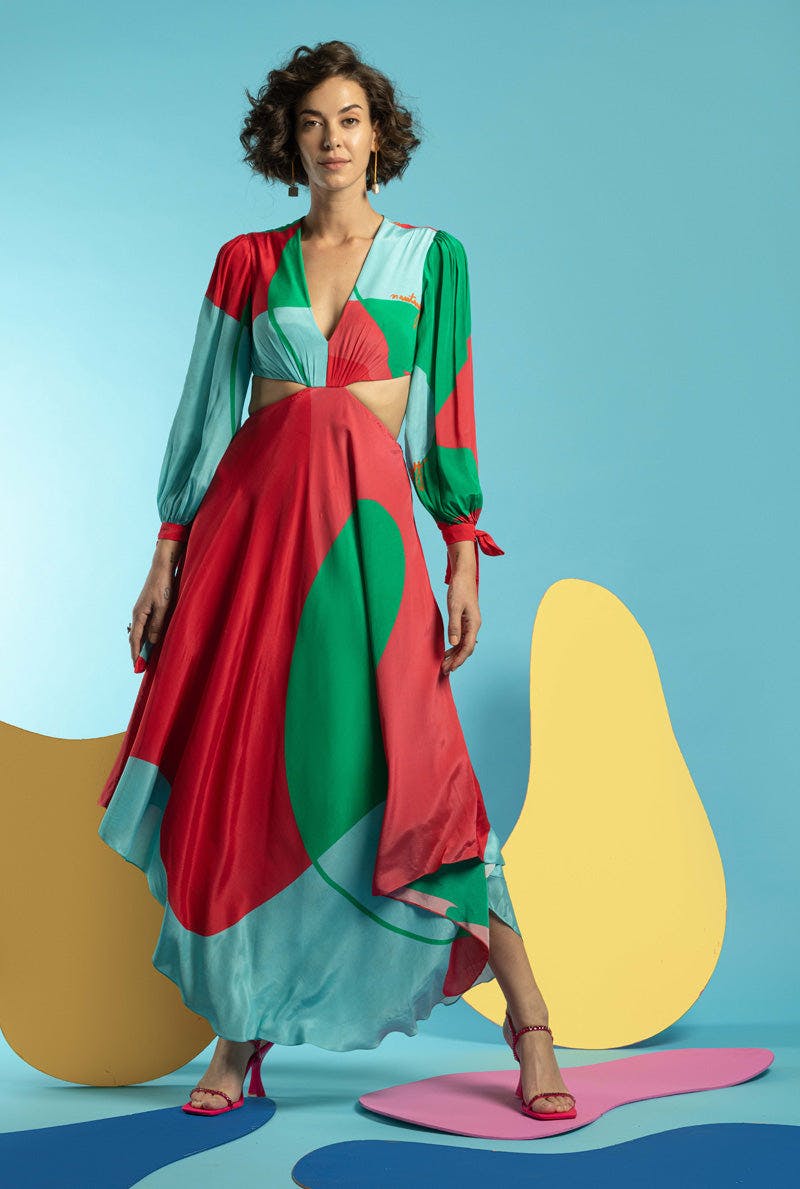 Powder Blue-Green-hot Pink Women Side Cut Out High-Low Dress - CUT IT OUT, a product by Nautanky