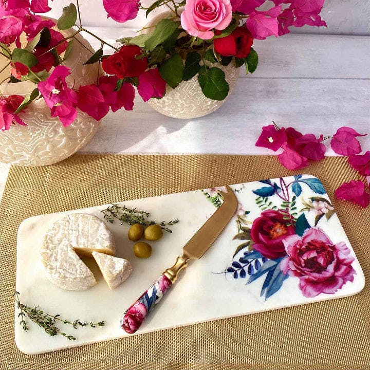 Marble Cheese Board With Cheese Knife - Tudor Blooms, a product by Faaya Gifting
