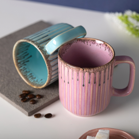 Light Blue Color Ceramic Coffee Mug with Brown Drops Border, a product by The Golden Theory