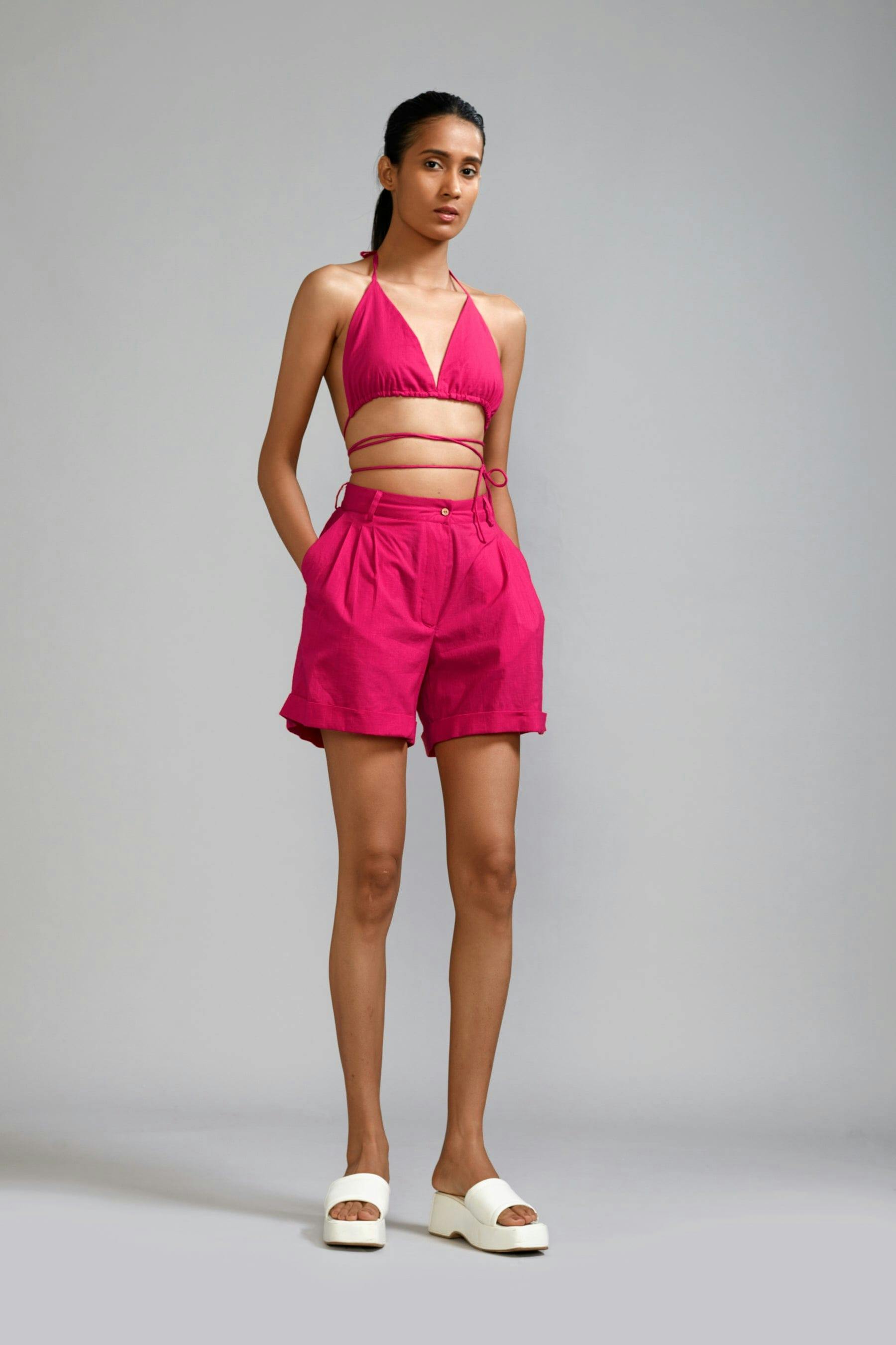 Pink Overlap Bralette & Shorts Set (2 PCS), a product by Style Mati