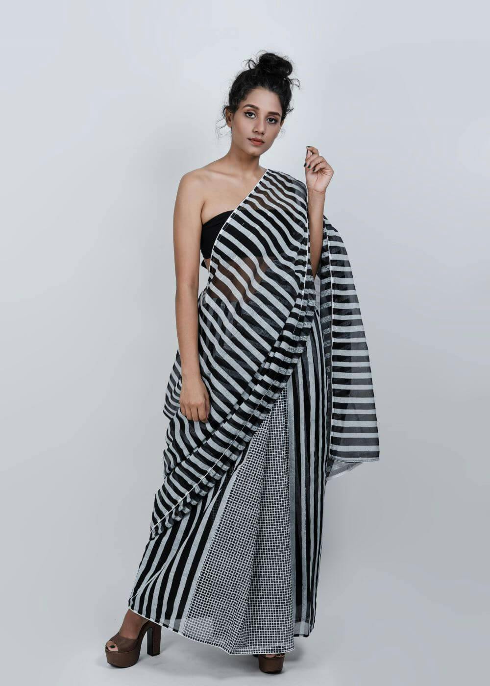 ATBW - Black Geometric Pattern Sari, a product by ATBW