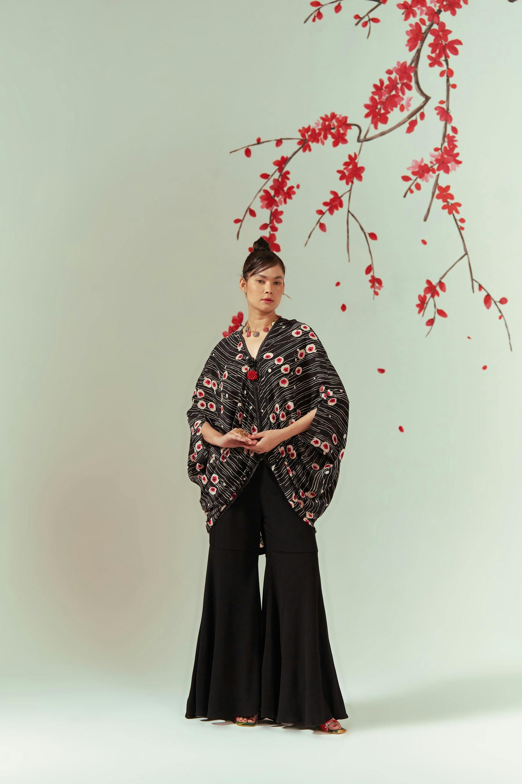 Sakura Cape Top With Sharara Pants Co-ord Set, a product by COEUR by Ankita Khurana