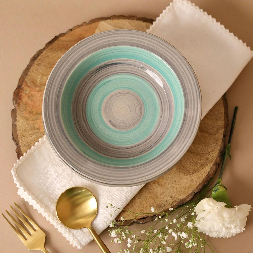 Teal and Grey Spiral Pasta Plate Small, a product by Olive Home accent