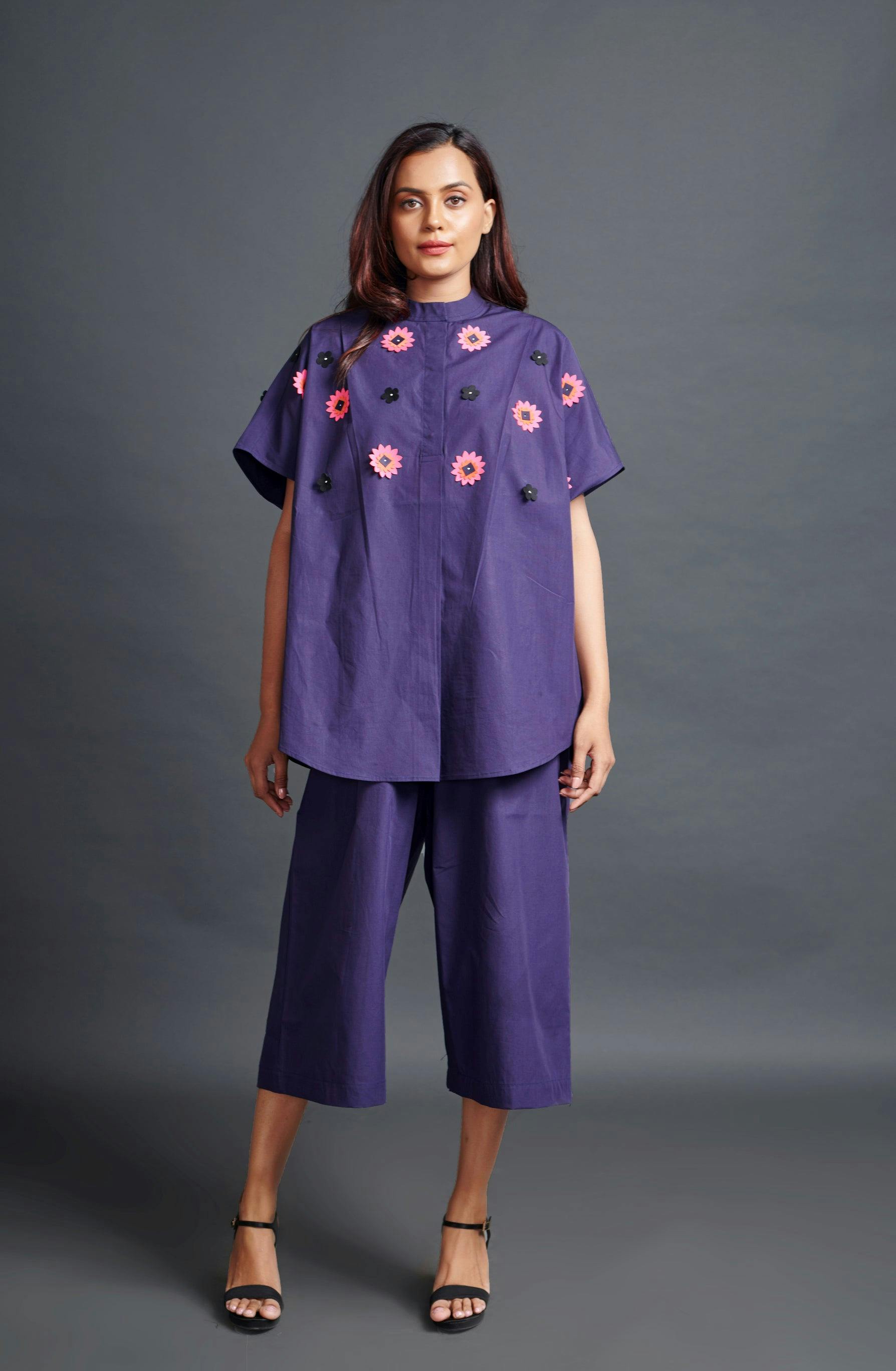 WF-1105-PURPLE ::: Purple Embroidered Oversized Co-Ord Set, a product by Deepika Arora